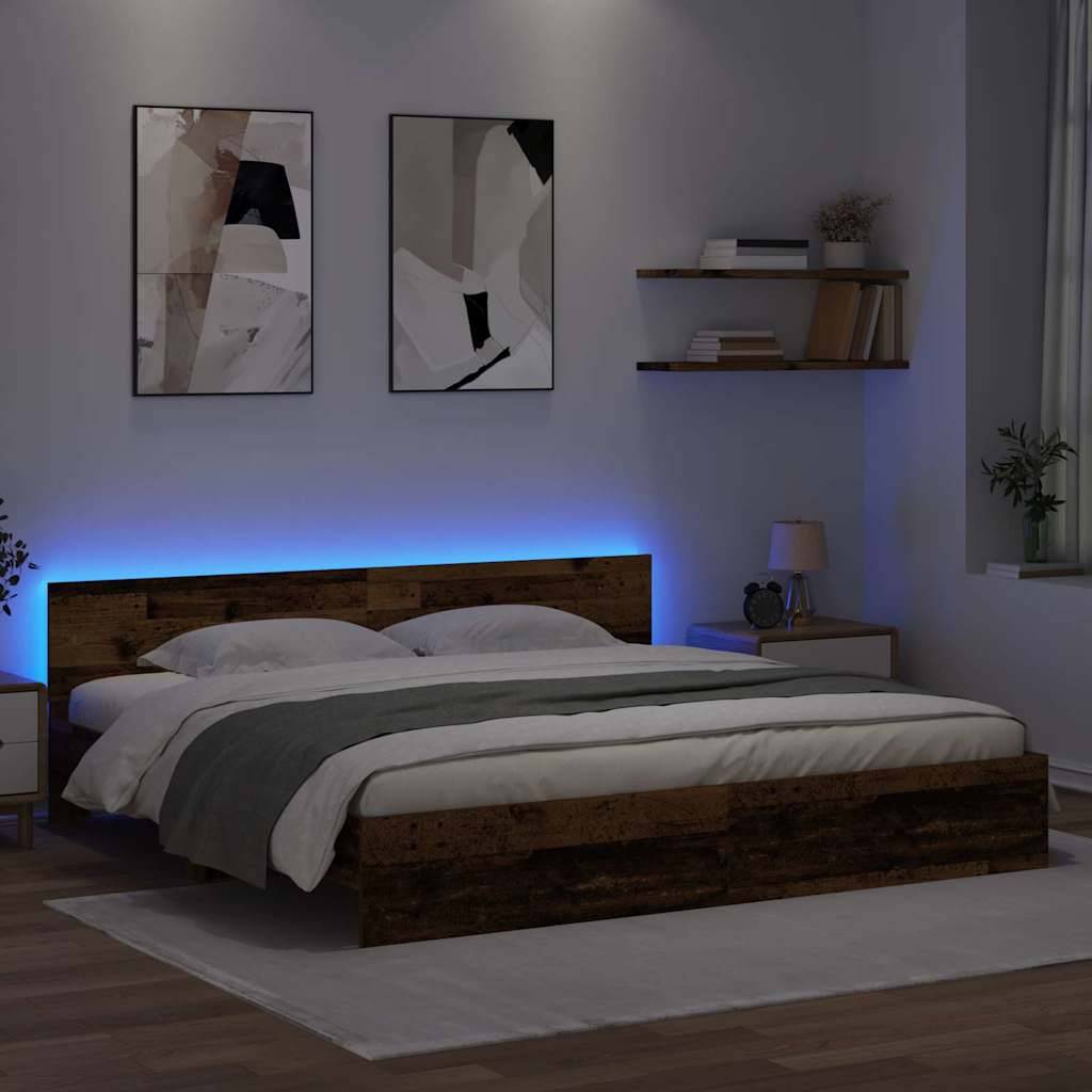 vidaXL Bettrahmen mit Kopfteil Altholz 180 x 200 cm Holzwerkstoff