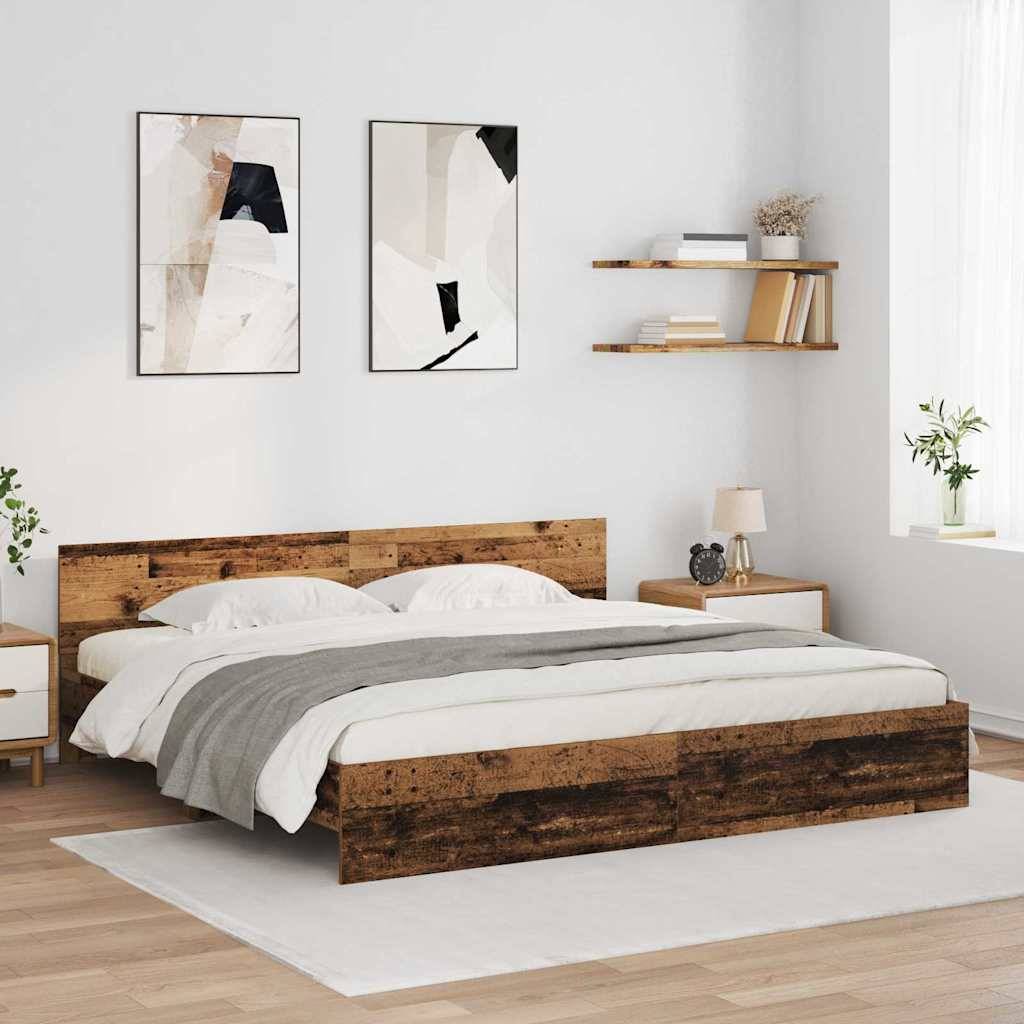 vidaXL Bettrahmen mit Kopfteil Altholz 200 x 200 cm Holzwerkstoff
