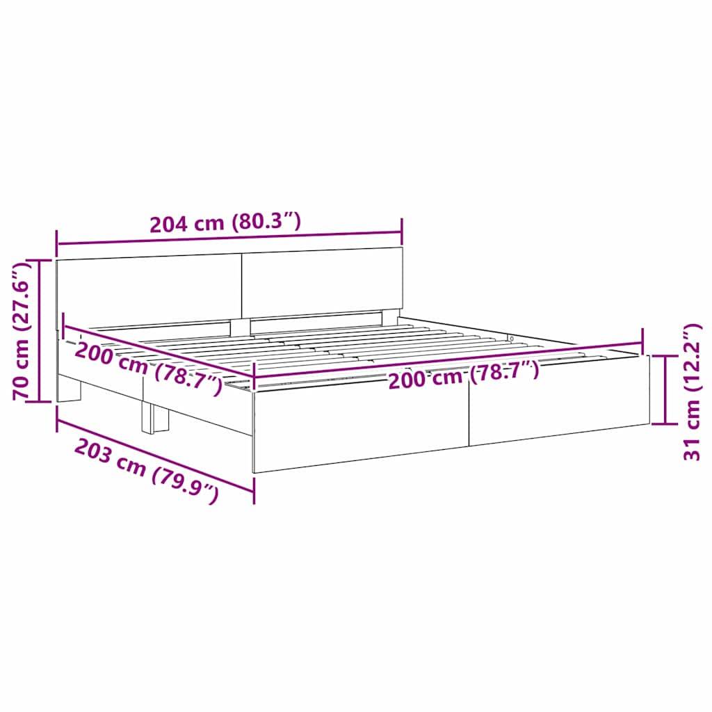 Eine Linienzeichnung eines Bettes mit Abmessungen: Breite 204 cm (80,3