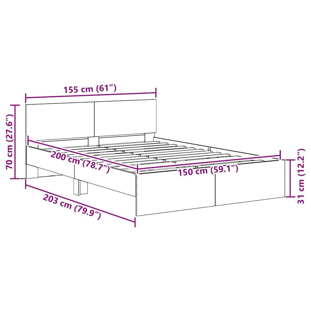 Diagramm eines Bettes mit Abmessungen: Breite 155 cm (61