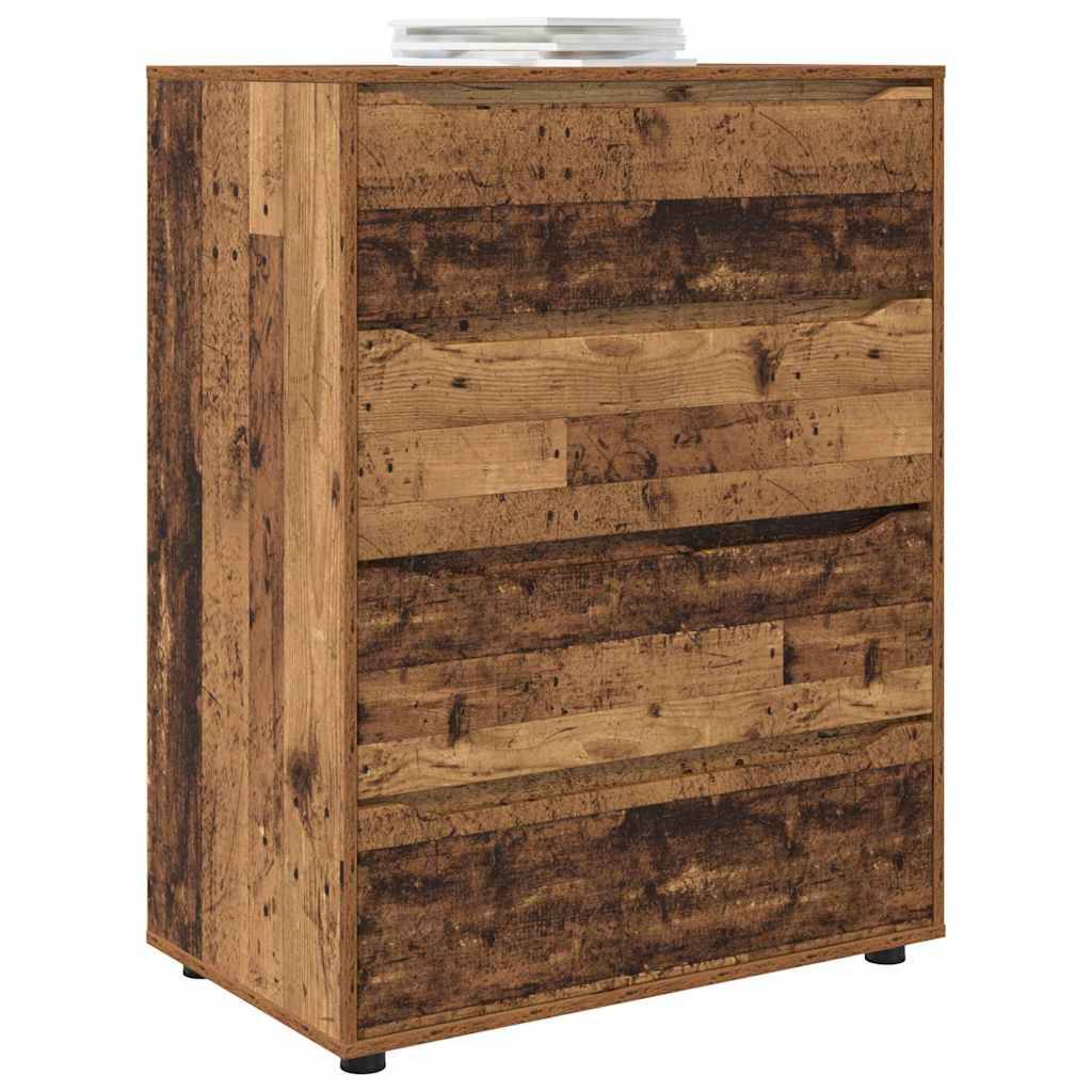 Holzlagerkasten mit rustikalem, wiedergewonnnem Holzfinish und einfachem, kastenförmigem Design.