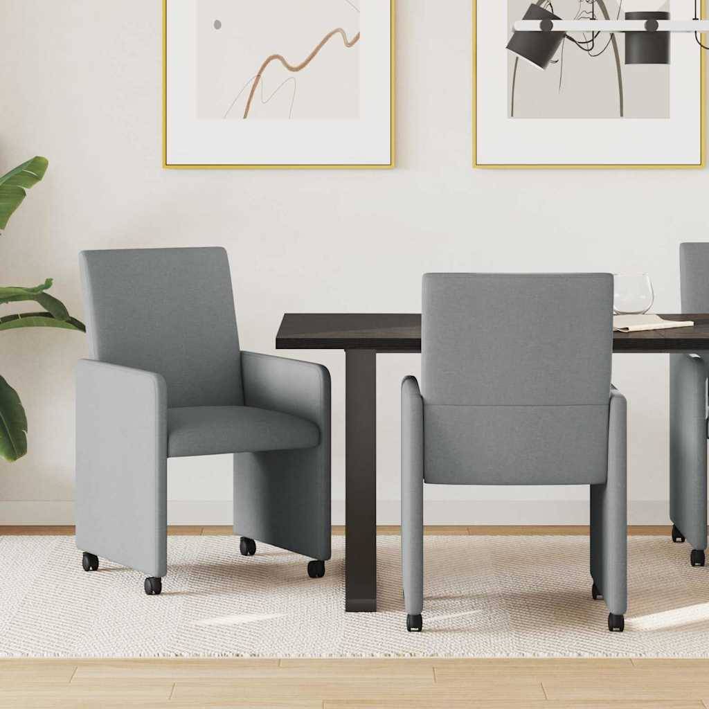 vidaXL Esszimmerstühle mit Rollen 2 pcs Hellgrau 57 x 66 x 94 cm Stoff