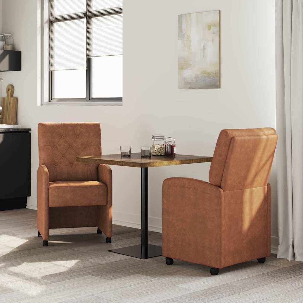 vidaXL Esszimmerstühle mit Rollen 2 pcs Braun 58 x 67 x 97 cm