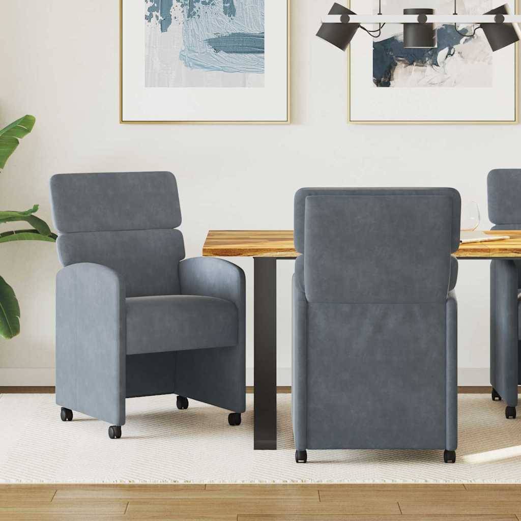 vidaXL Esszimmerstühle mit Rollen 2 pcs Dunkelgrau 58 x 65 x 98 cm