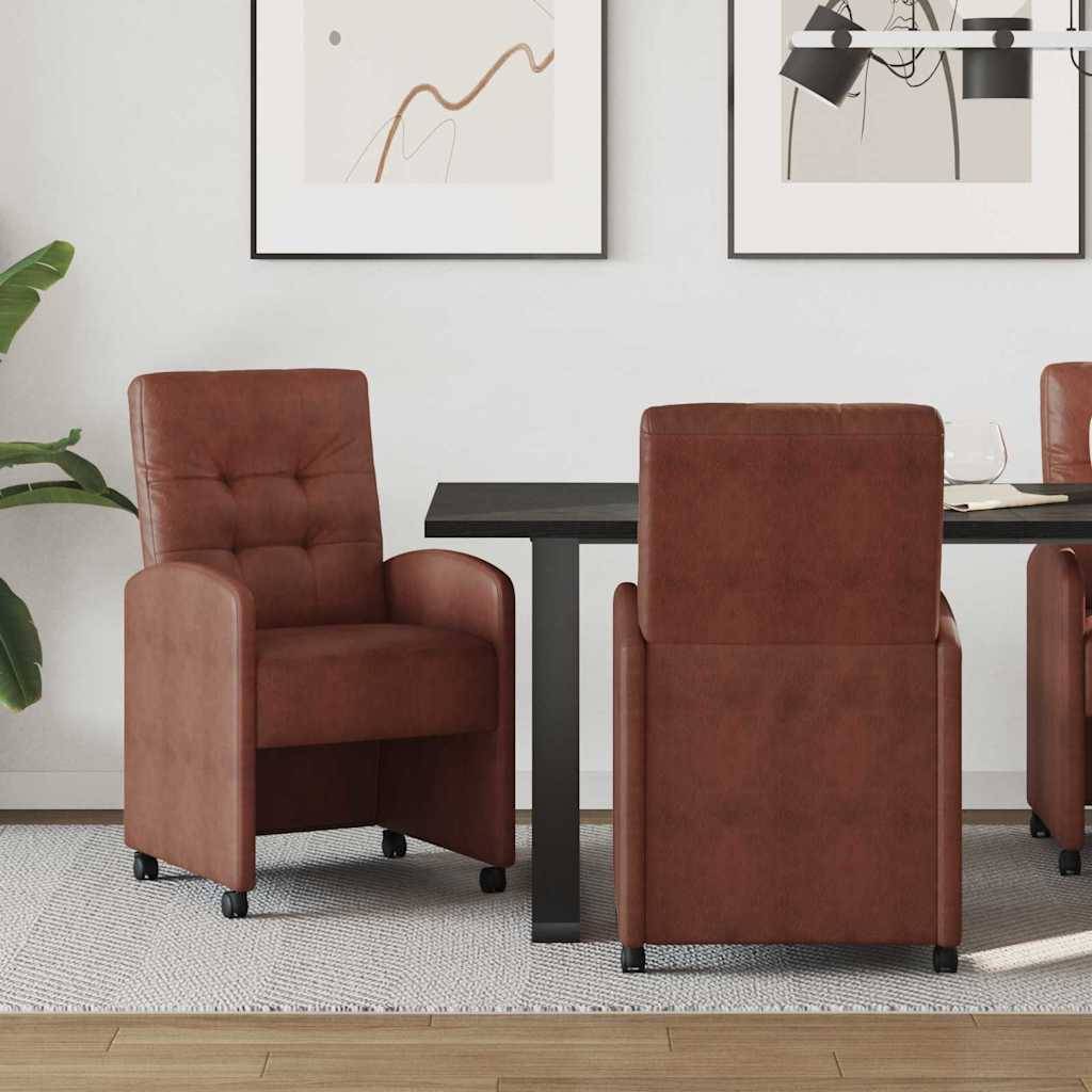 vidaXL Esszimmerstühle mit Rollen 2 pcs Glänzendes Braun Kunstleder