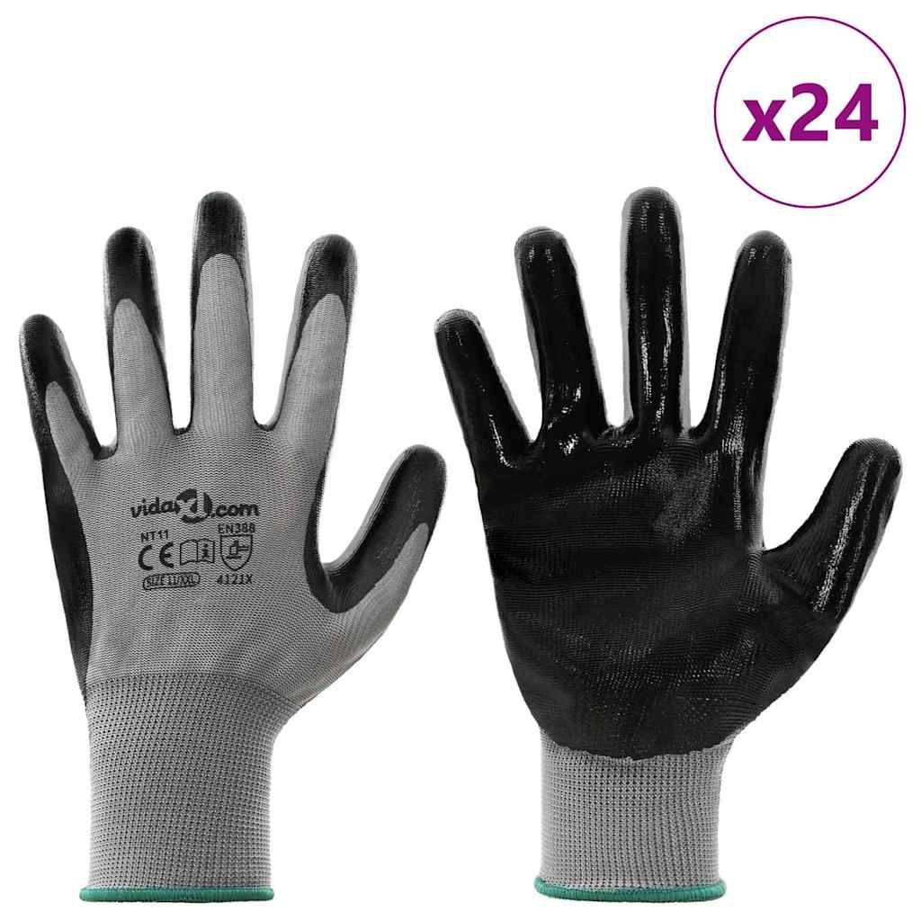 vidaXL Arbeitshandschuhe 24 pcs Grau und Schwarz 11 / XXL Polyester