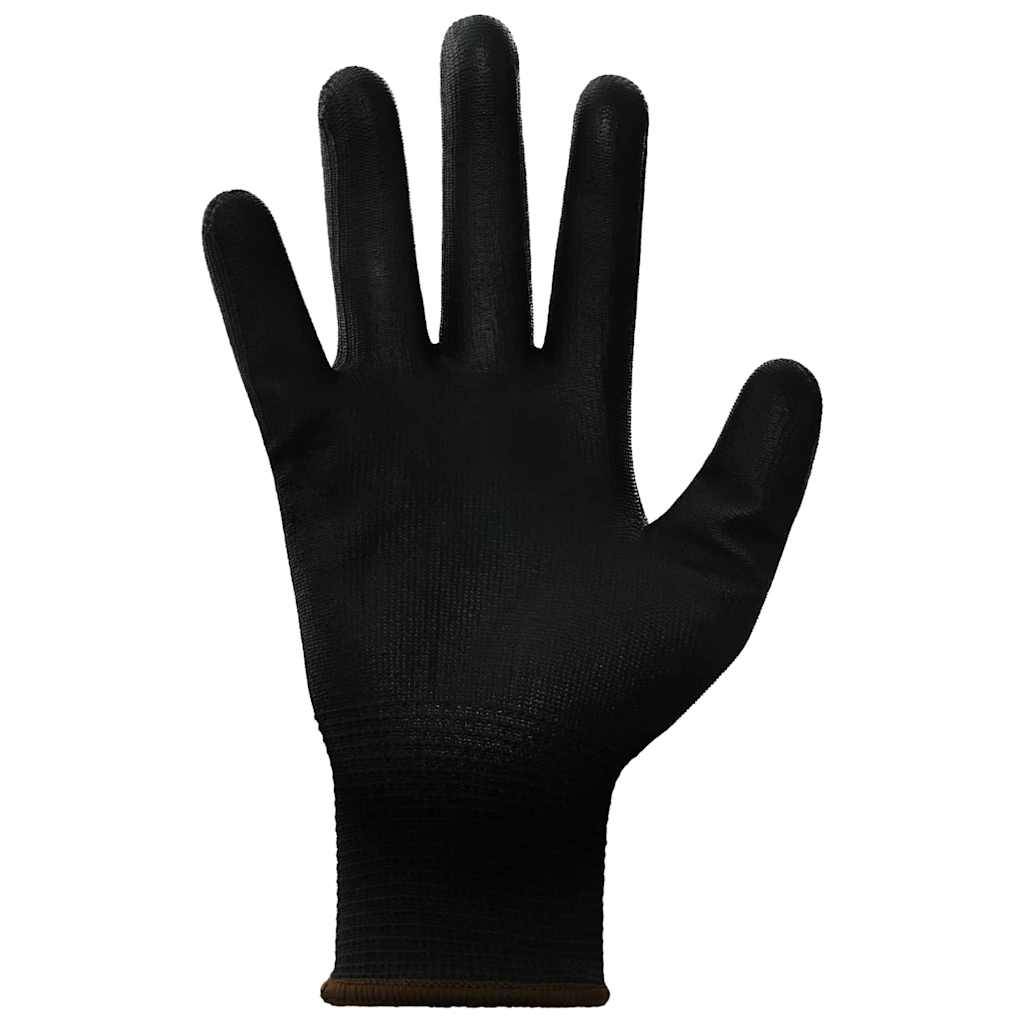 Ein schwarzer Handschuh, der mit offener Handfläche gezeigt wird, der für Schutz- oder Nutzungszwecke entwickelt wurde.