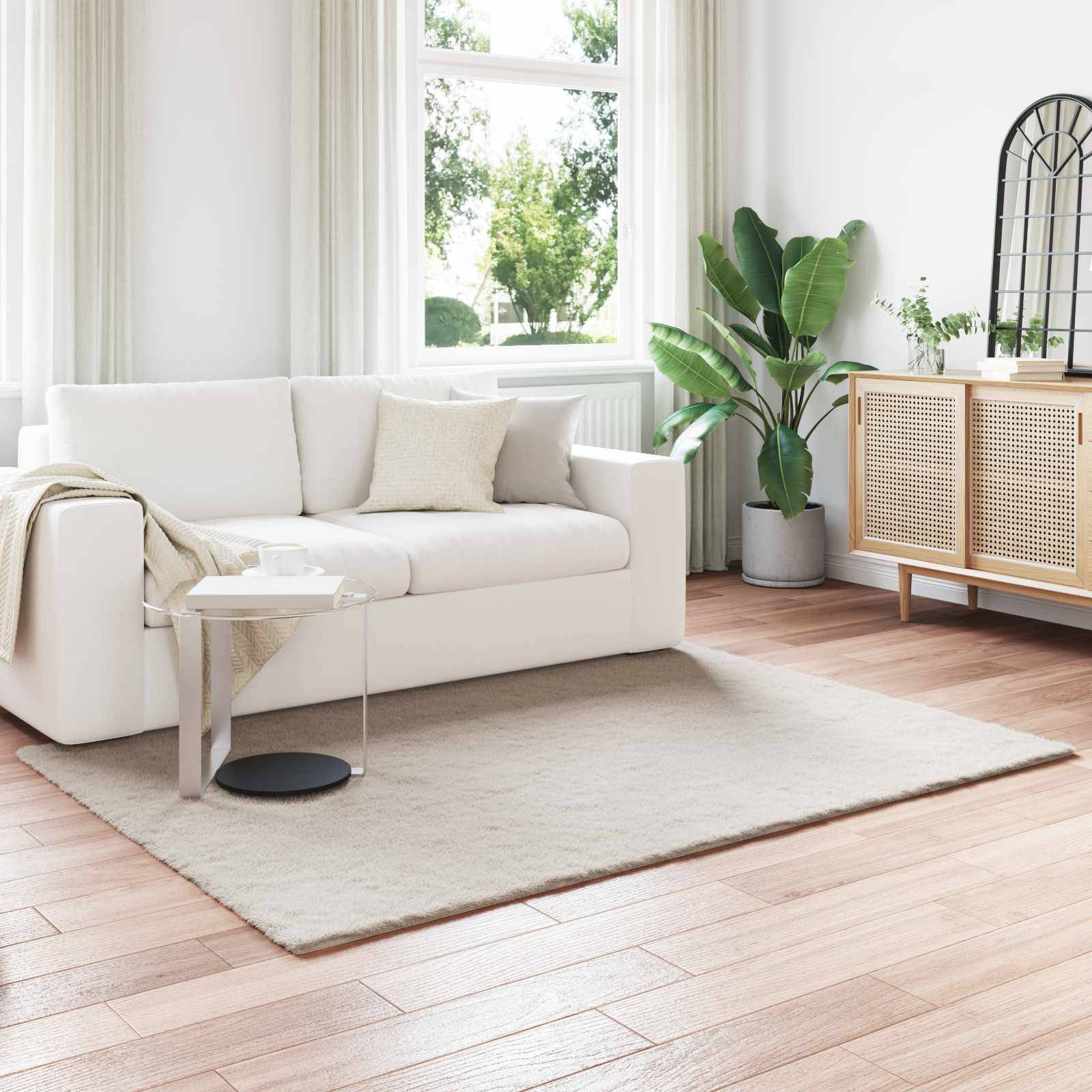 vidaXL Rutschfester Teppich aus Kunstkaninchenfell OLITE Beige