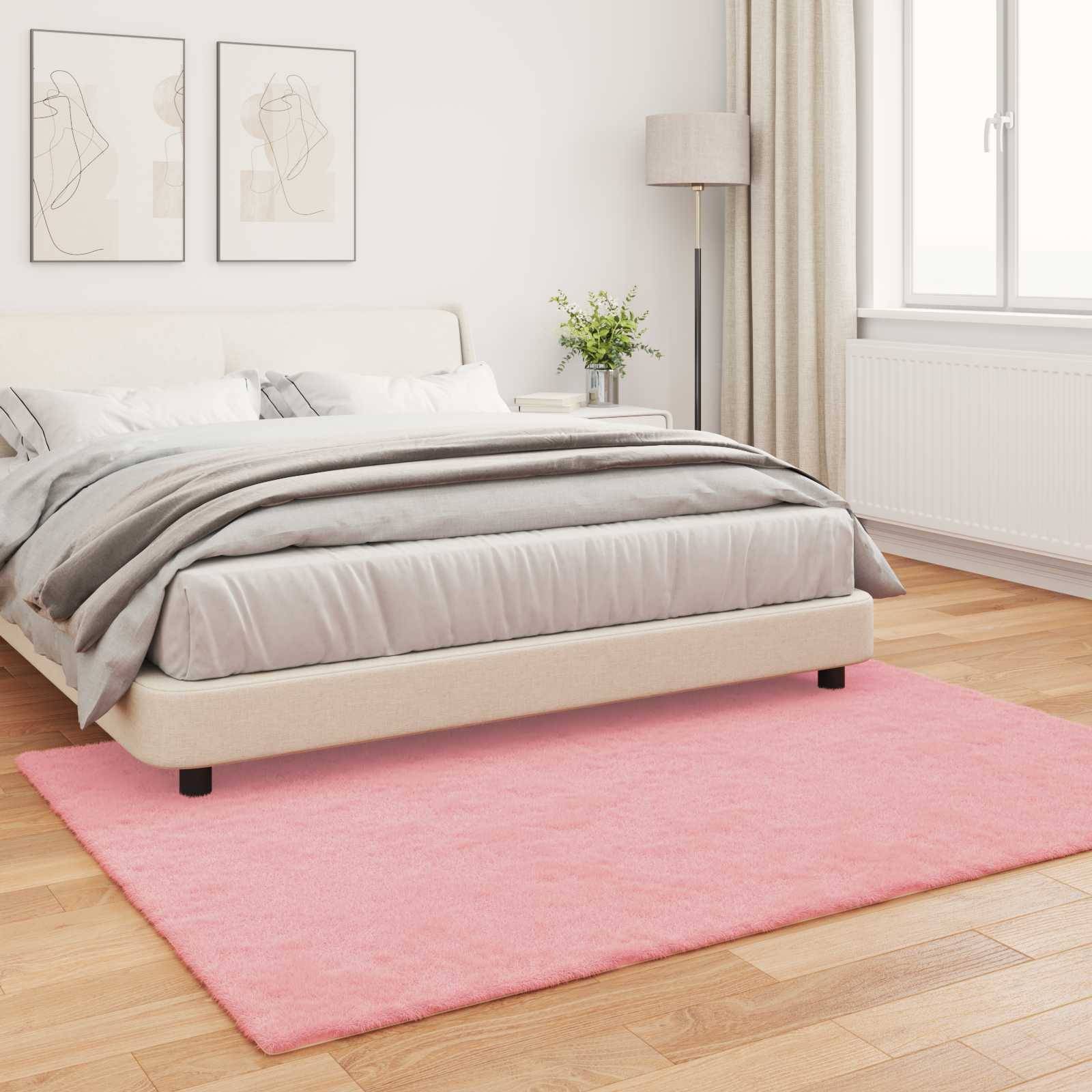 vidaXL Rutschfester Teppich aus Kunstkaninchenfell OLITE Rosa