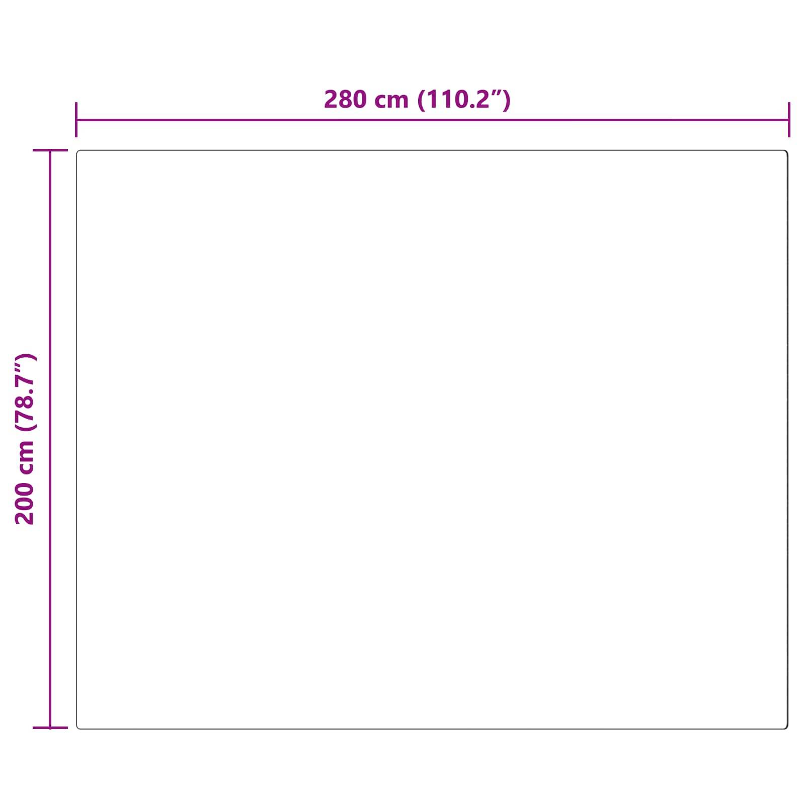 Rechteckabmessungen: Breite 280 cm (110,2 Zoll), Höhe 200 cm (78,7 Zoll).