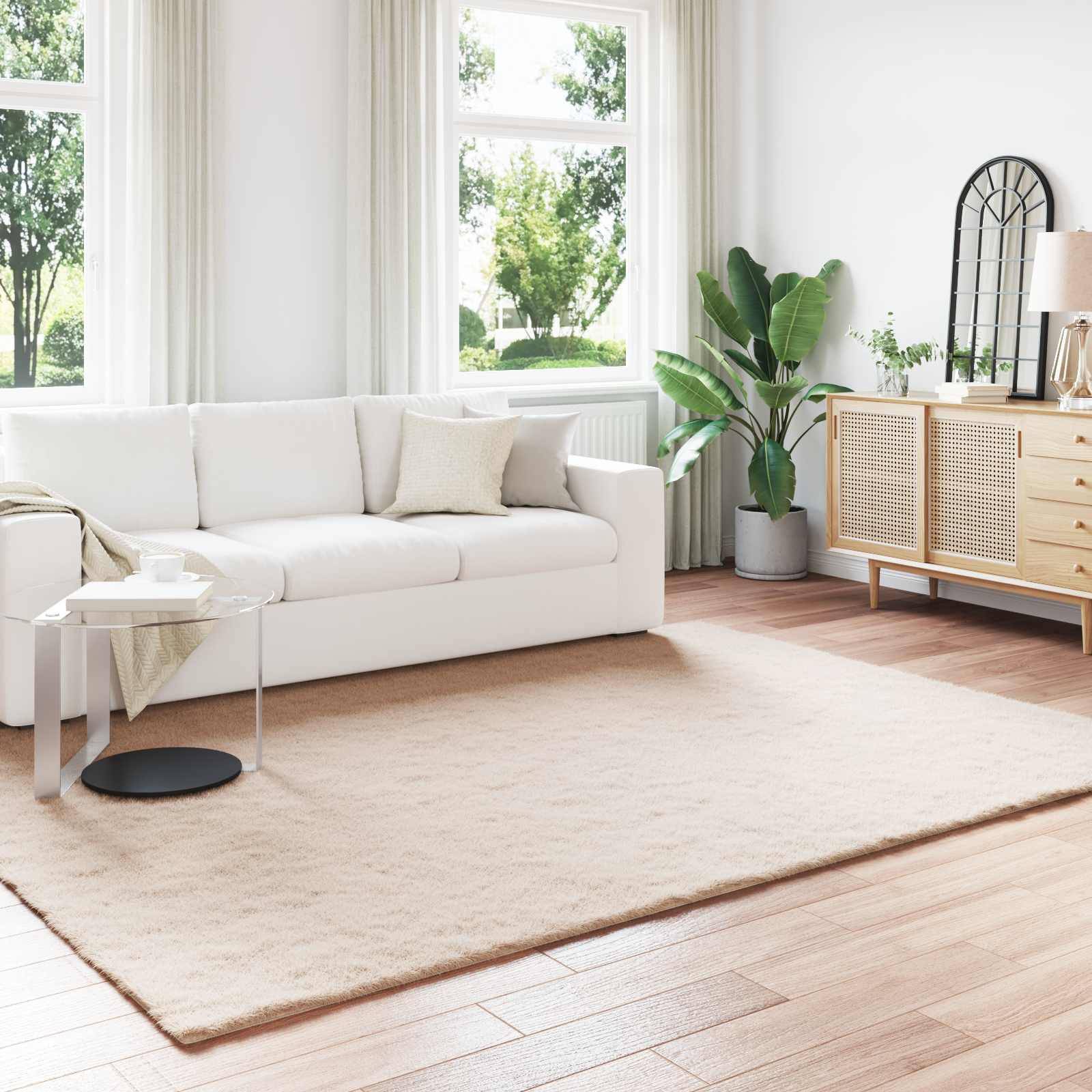 vidaXL Rutschfester Teppich aus Kunstkaninchenfell OLITE Taupe