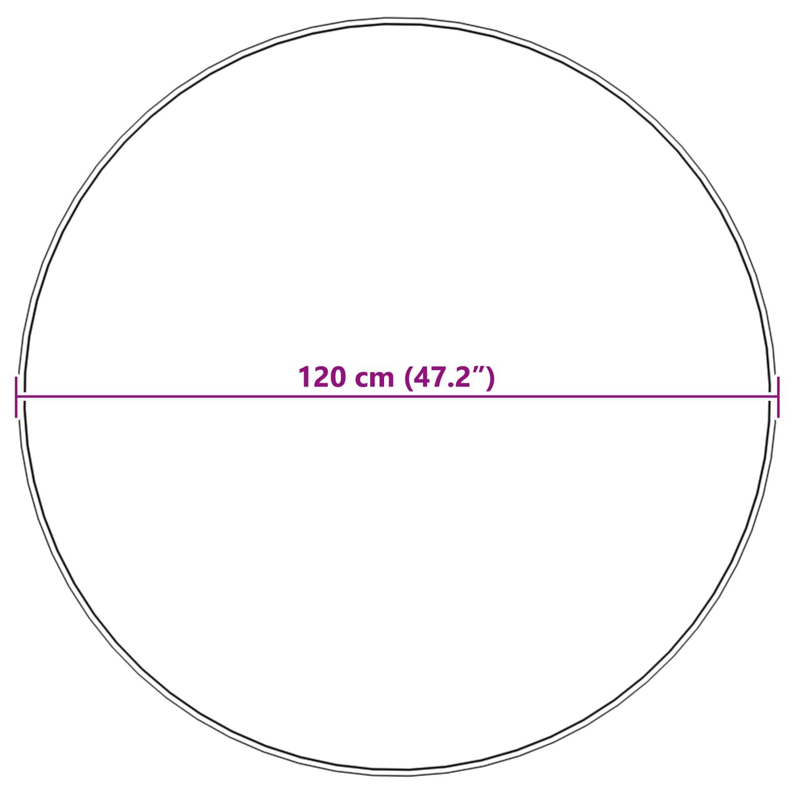 Diagramm eines Kreises mit einer horizontalen lila Linie über seinen Durchmesser, beschriftet mit '120 cm (47,2