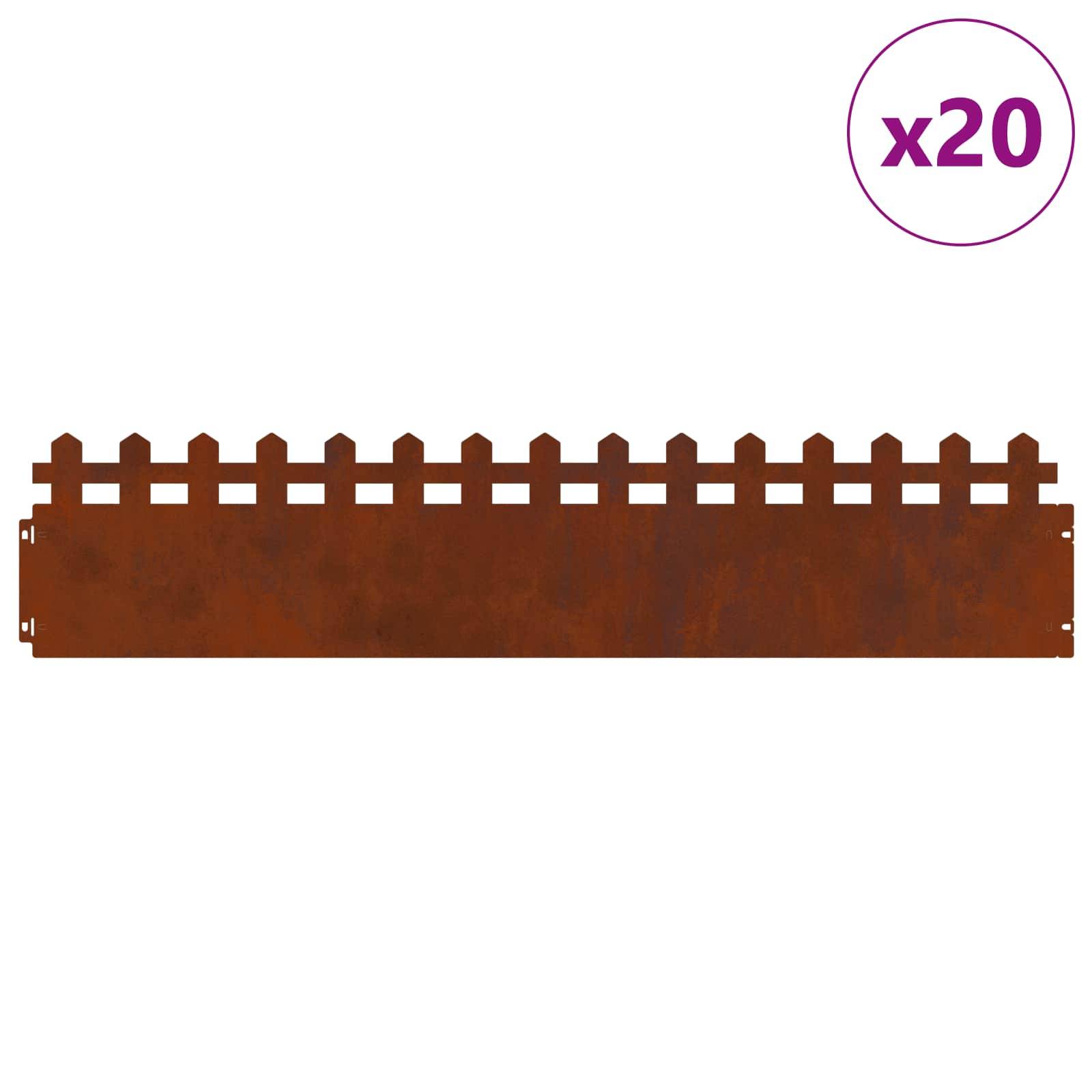 vidaXL Rasenkanten 20 pcs Rostig 103 x 0,05 x 22 cm Wetterfeststahl