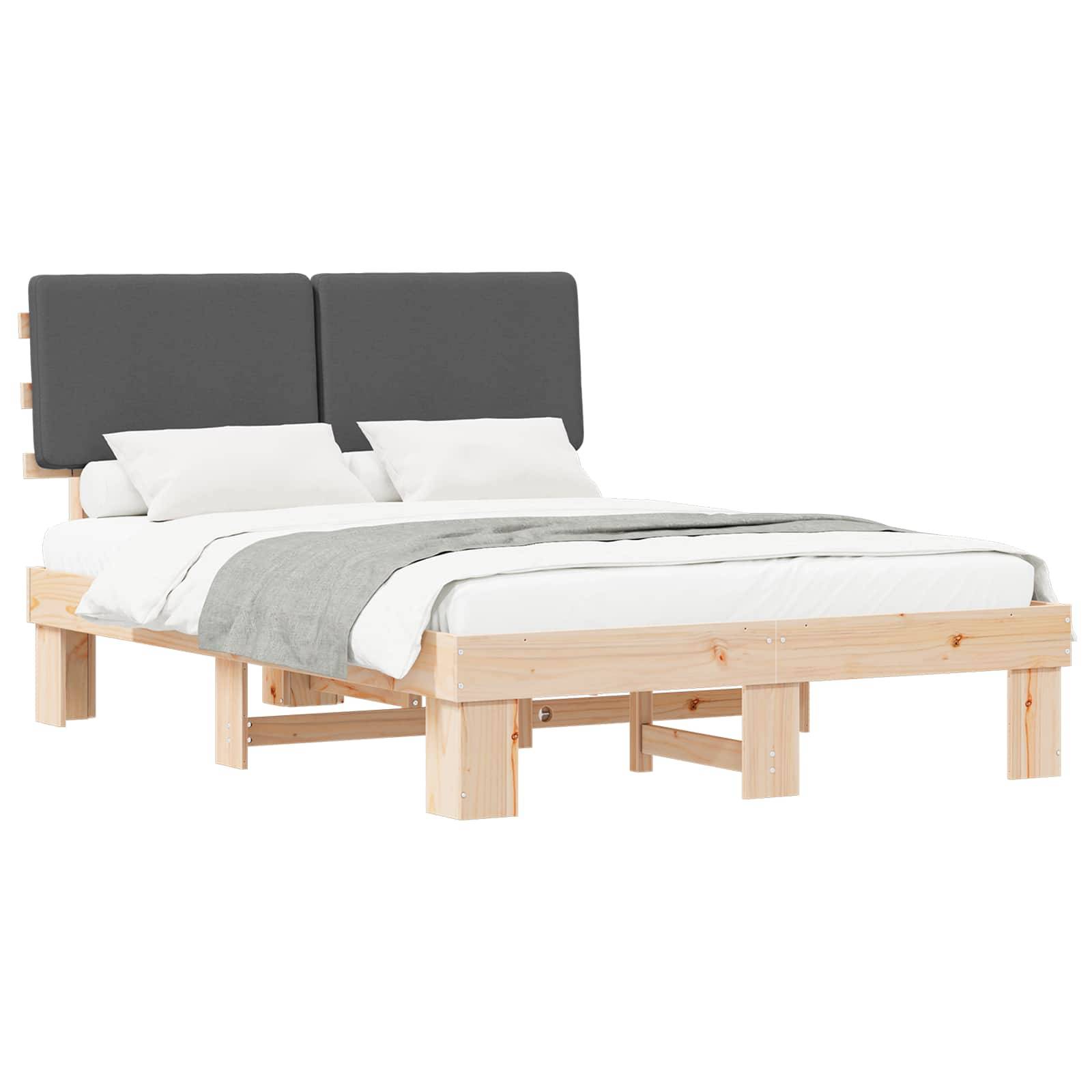 vidaXL Bettgestell mit gepolstertem Kopfteil Dunkelgrau 140 x 190 cm