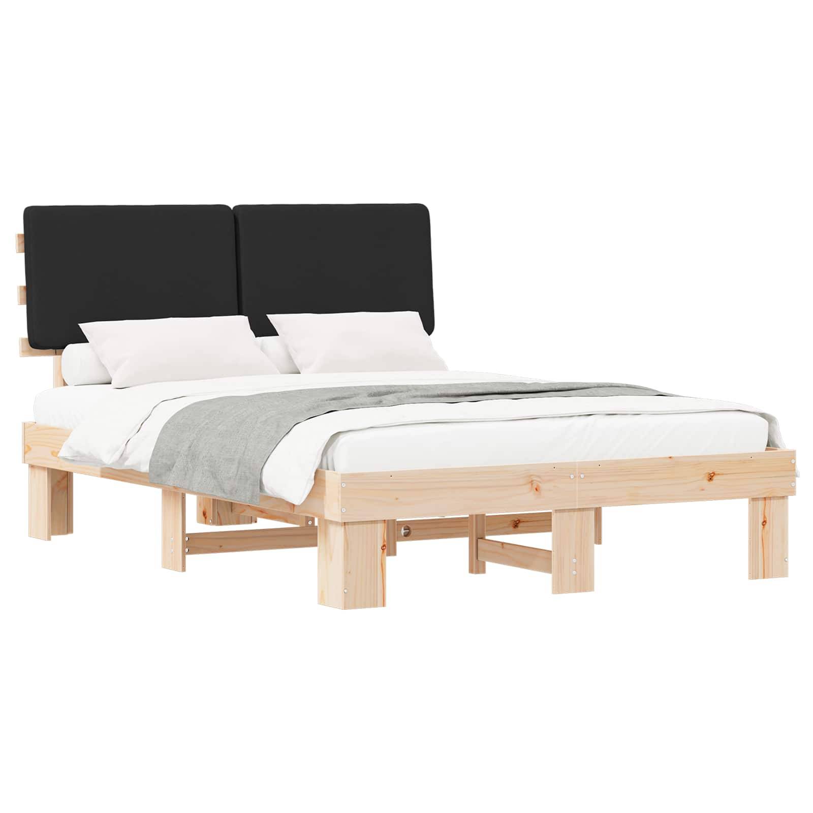 vidaXL Bettgestell mit gepolstertem Kopfteil Schwarz 135 x 190 cm