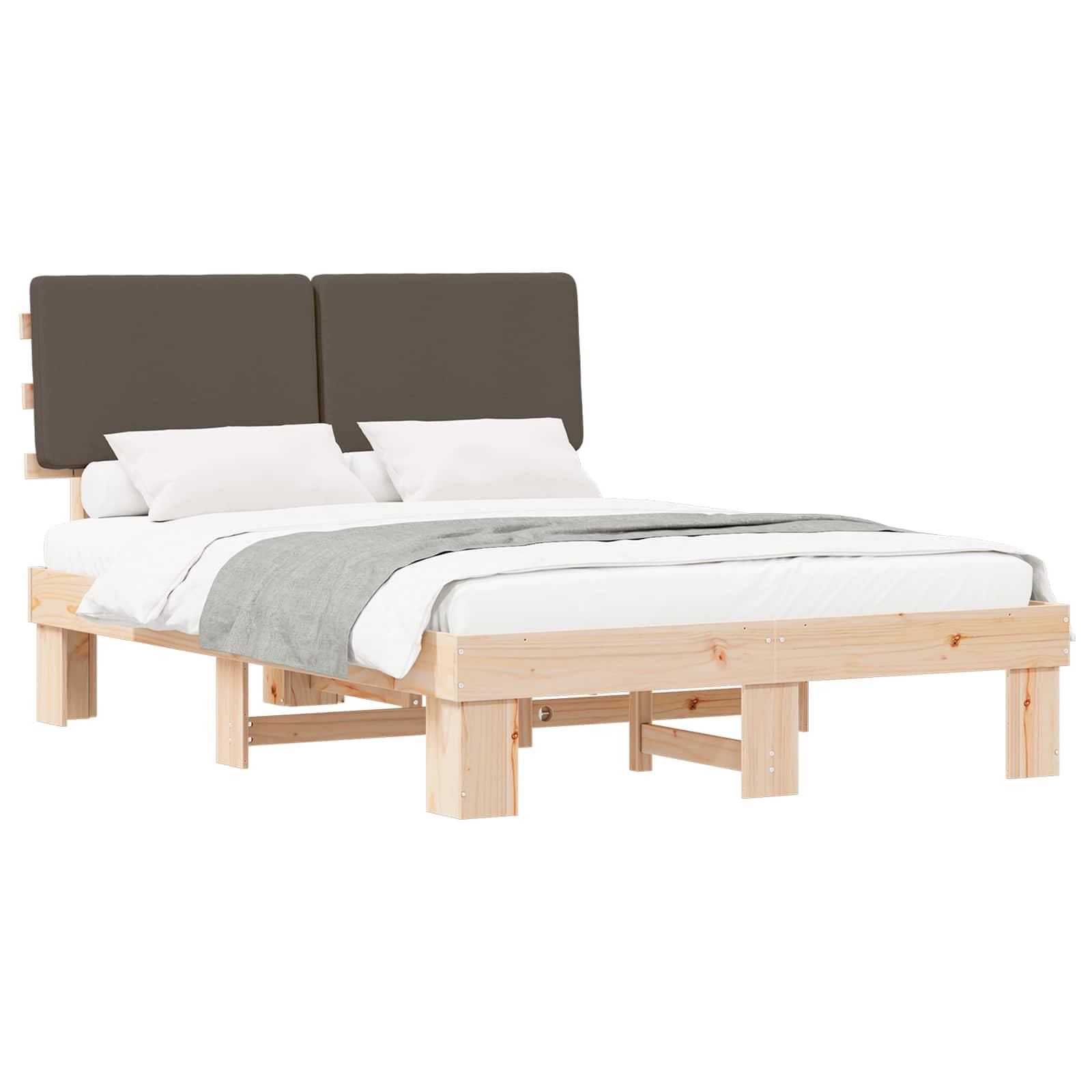 vidaXL Bettgestell mit gepolstertem Kopfteil Taupe 135 x 190 cm
