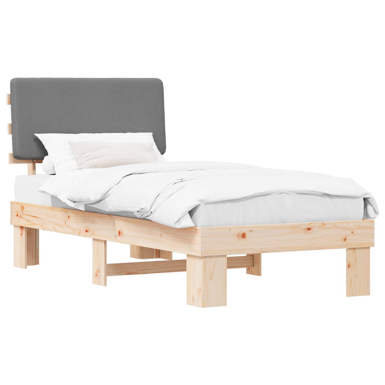vidaXL Bettgestell mit gepolstertem Kopfteil Hellgrau 75 x 190 cm
