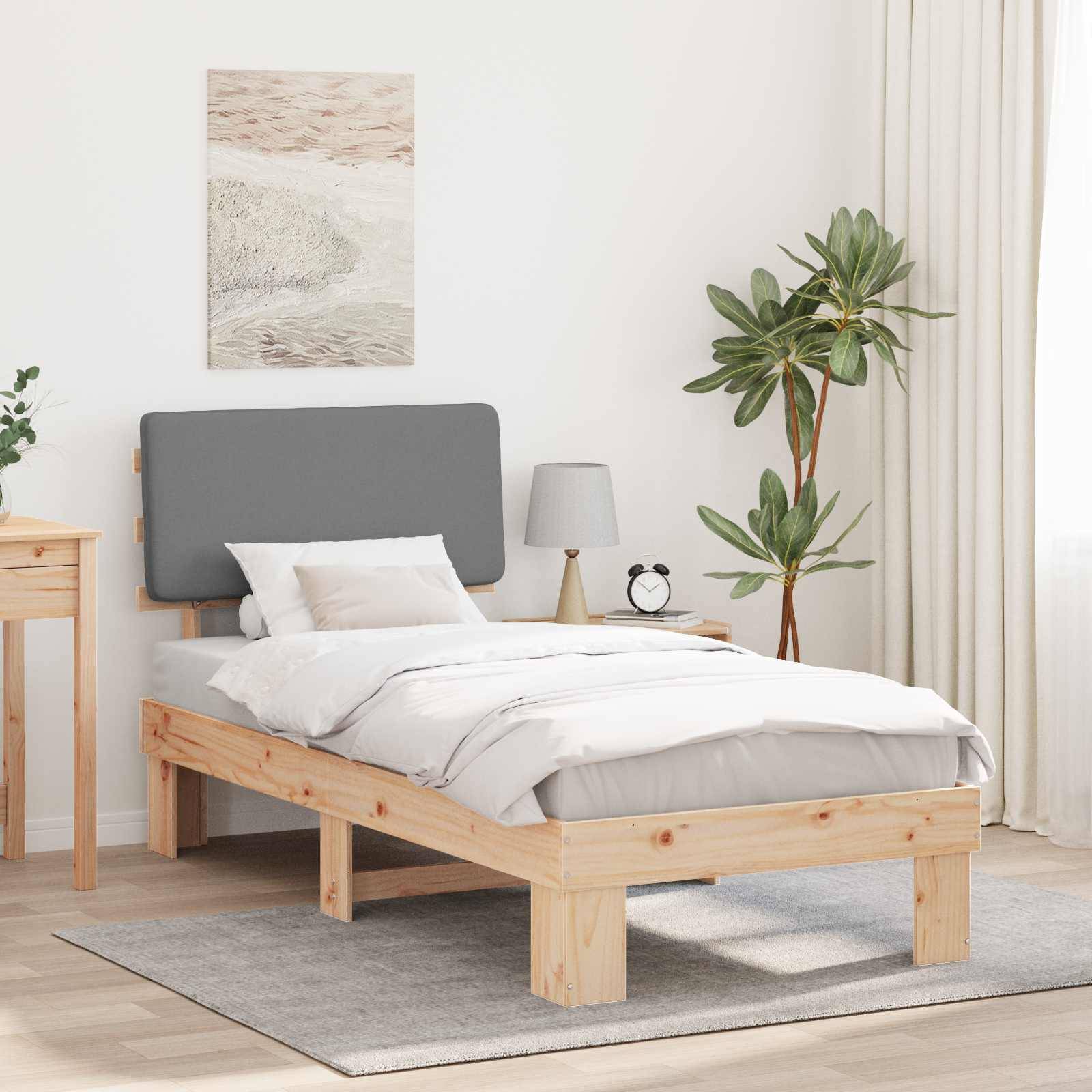 vidaXL Bettgestell mit gepolstertem Kopfteil Hellgrau 75 x 190 cm
