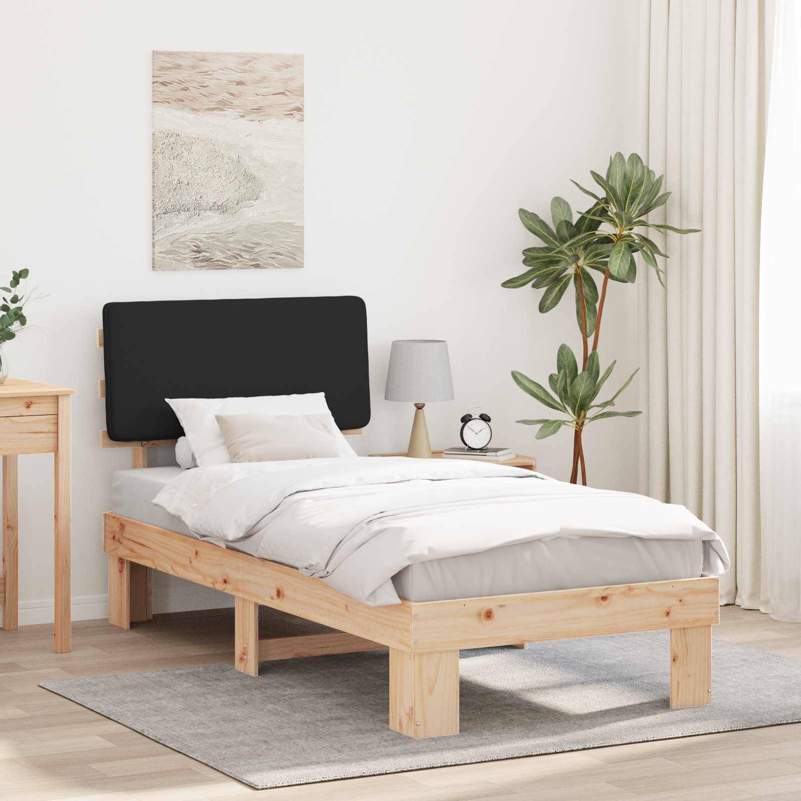 vidaXL Bettgestell mit gepolstertem Kopfteil Schwarz 75 x 190 cm