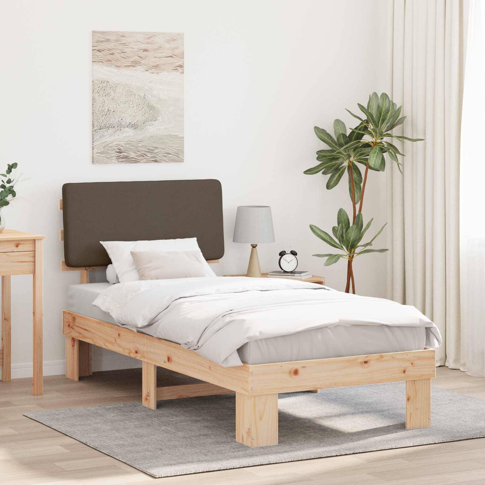 vidaXL Bettgestell mit gepolstertem Kopfteil Taupe 75 x 190 cm