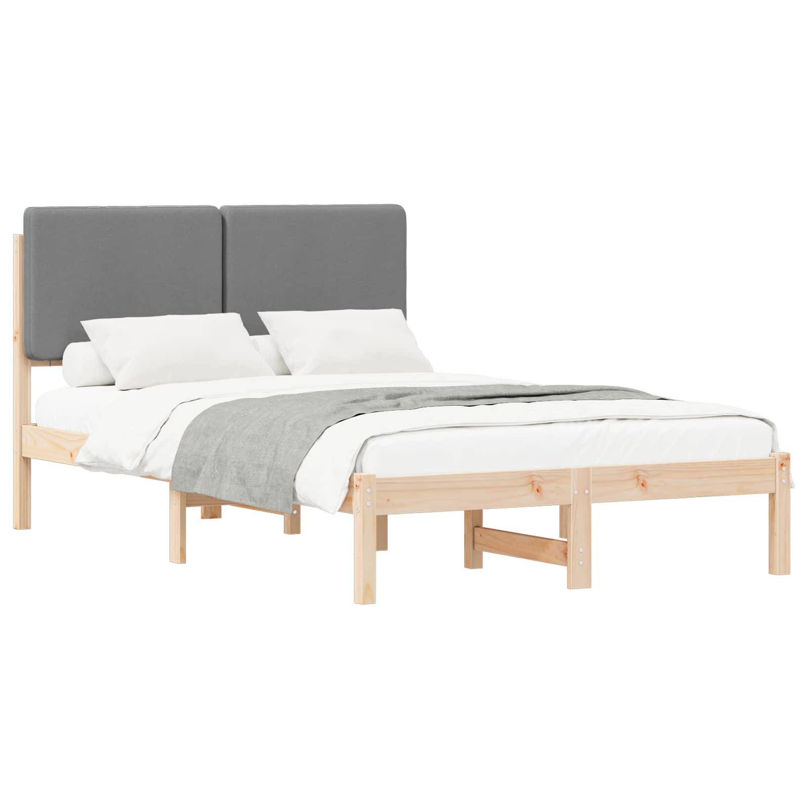 vidaXL Bettgestell mit gepolstertem Kopfteil Hellgrau 135 x 190 cm
