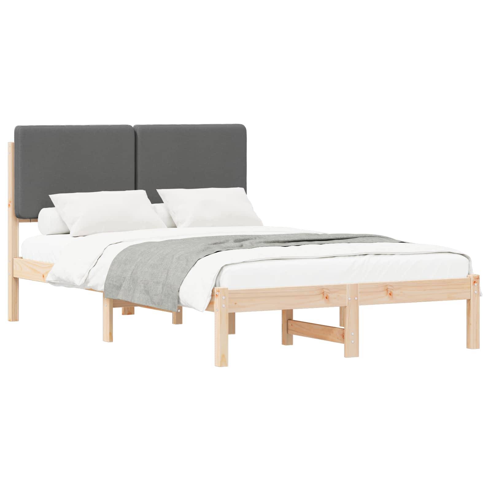 vidaXL Bettgestell mit gepolstertem Kopfteil Dunkelgrau 135 x 190 cm