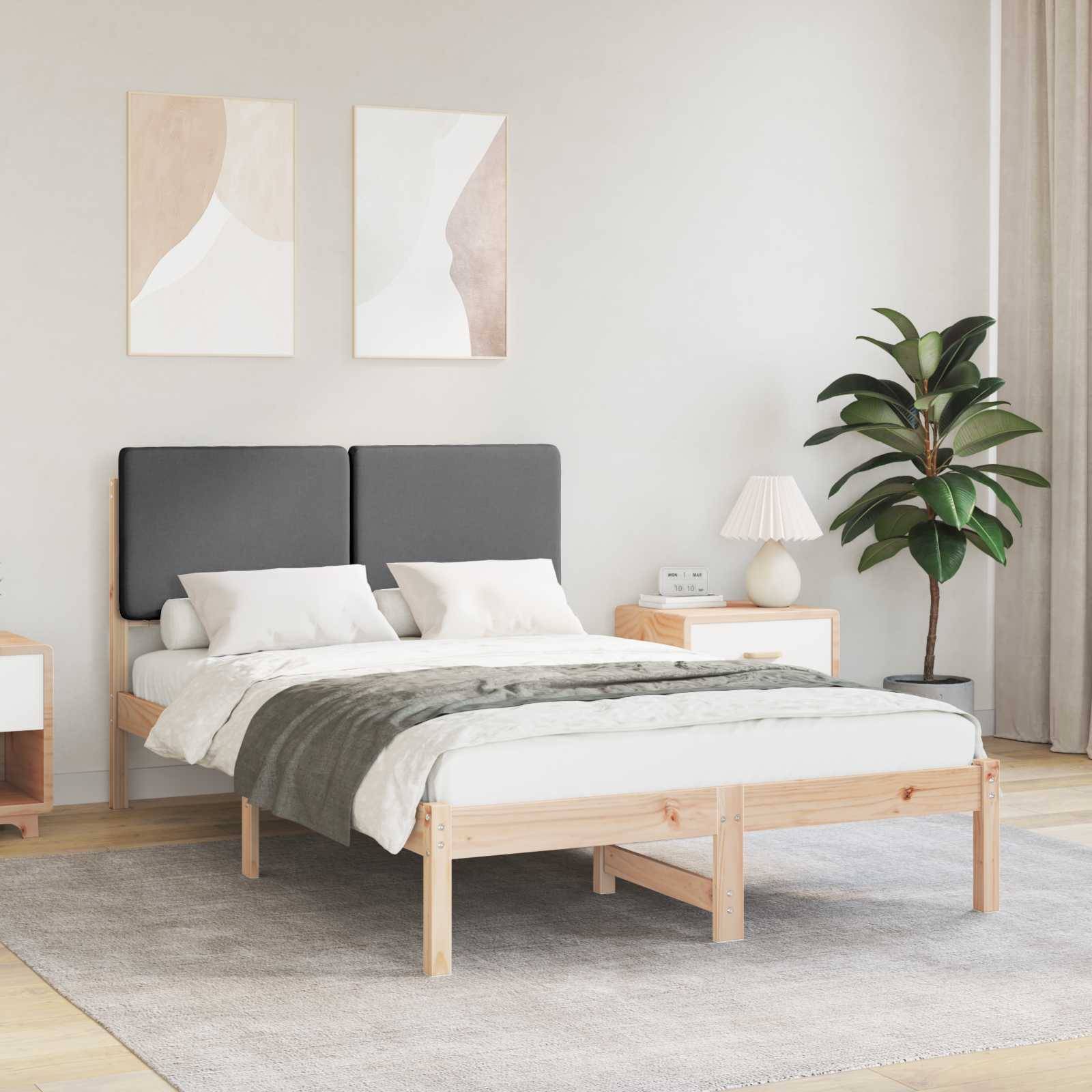vidaXL Bettgestell mit gepolstertem Kopfteil Dunkelgrau 135 x 190 cm