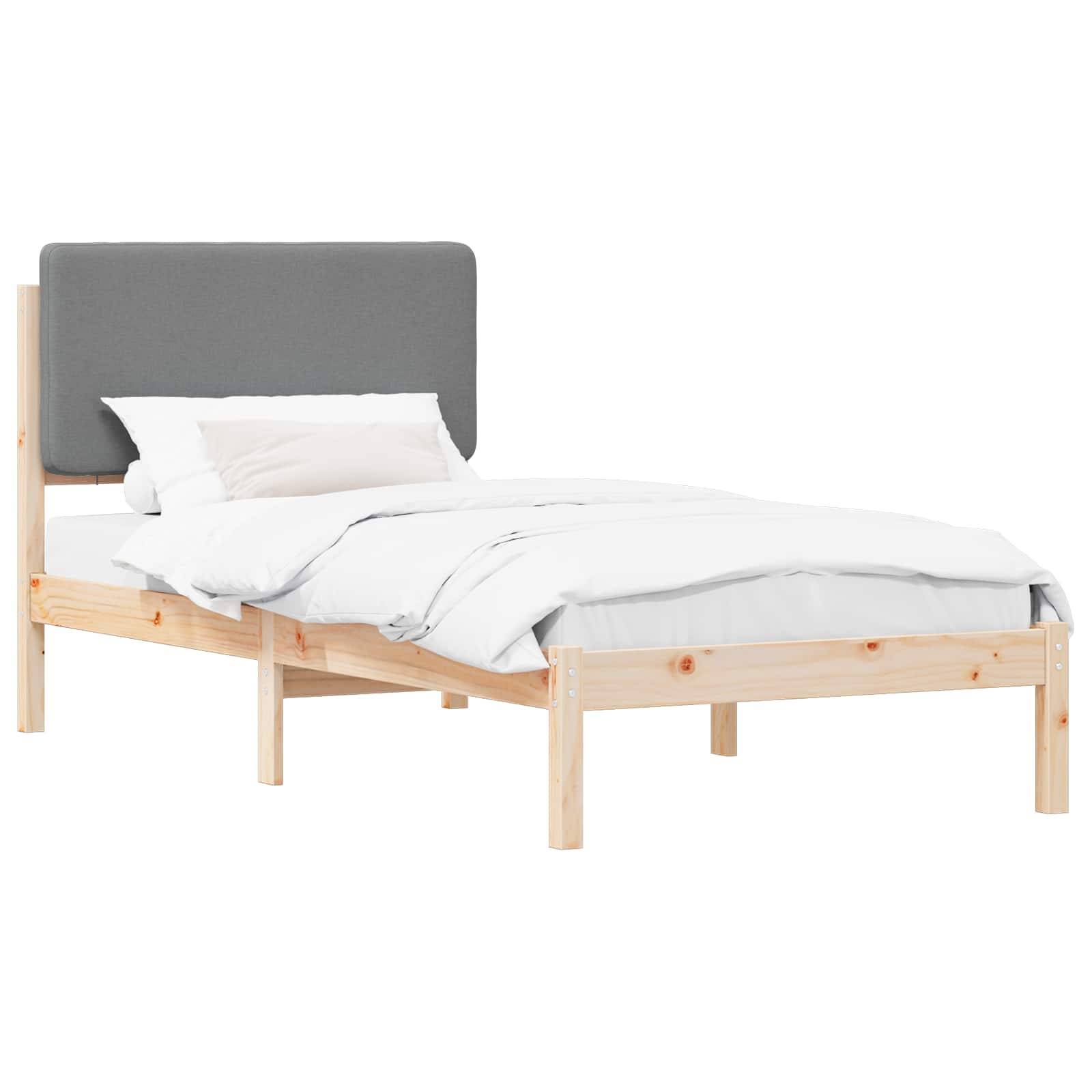 vidaXL Bettgestell mit gepolstertem Kopfteil Hellgrau 75 x 190 cm