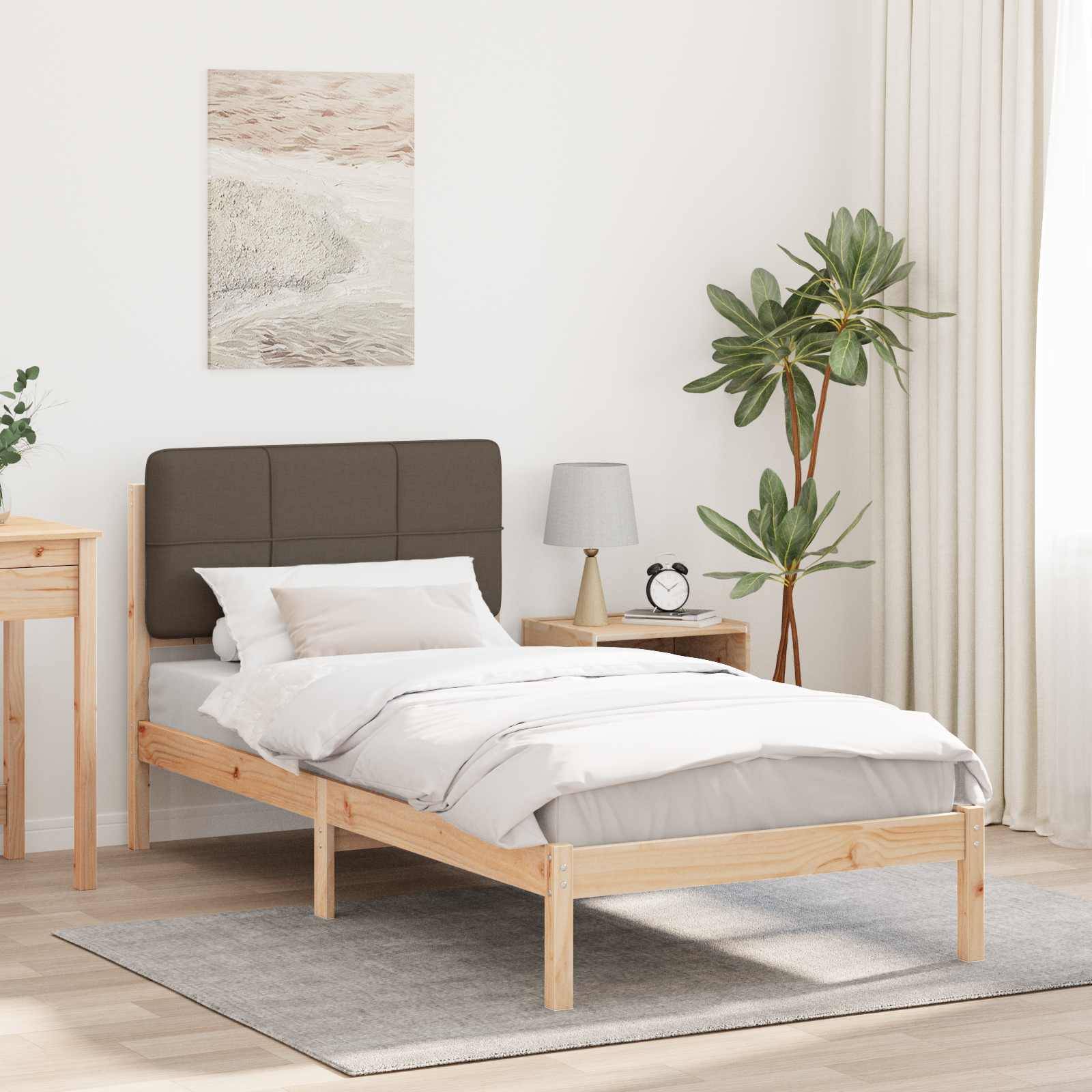 vidaXL Bettgestell mit gepolstertem Kopfteil Taupe 90 x 200 cm