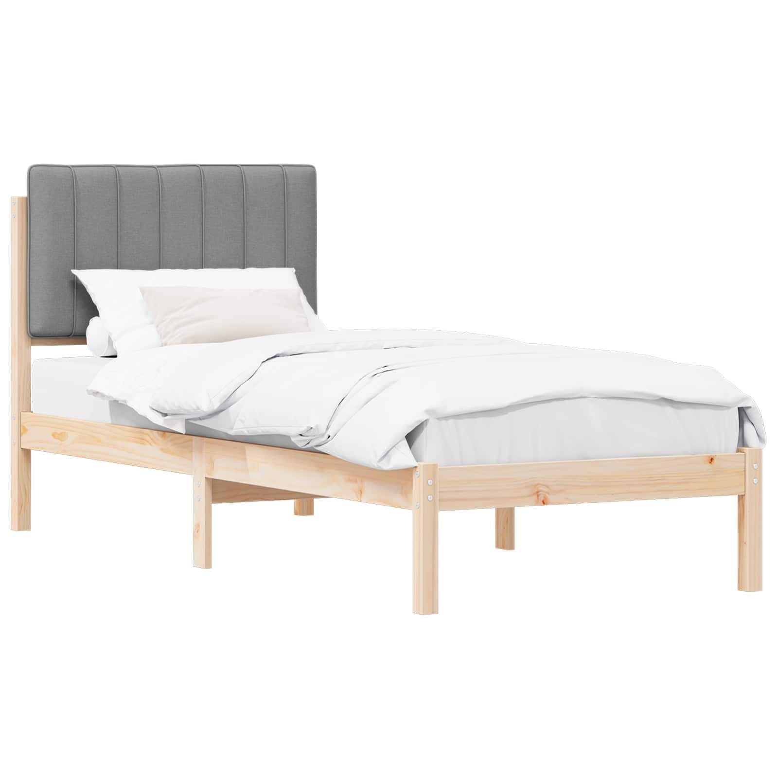vidaXL Bettgestell mit gepolstertem Kopfteil Hellgrau 75 x 190 cm
