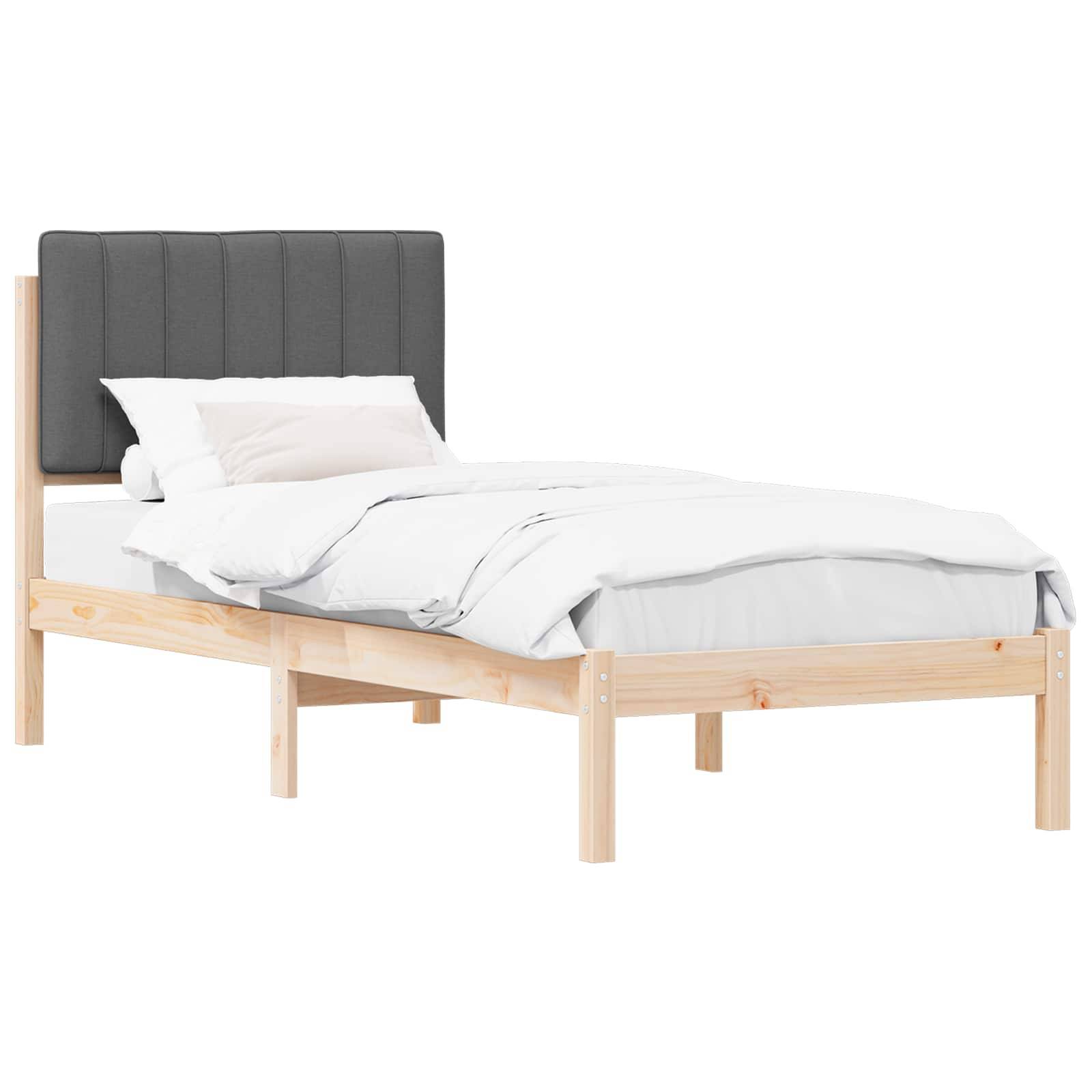 vidaXL Bettgestell mit gepolstertem Kopfteil Dunkelgrau 75 x 190 cm