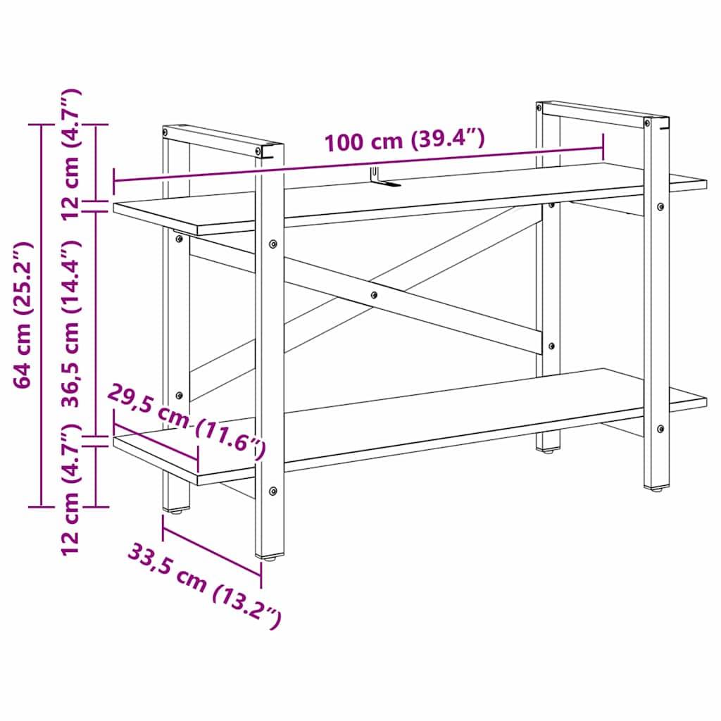 Diagramm eines Schreibtisches mit Abmessungen: Breite 100 cm (39,4