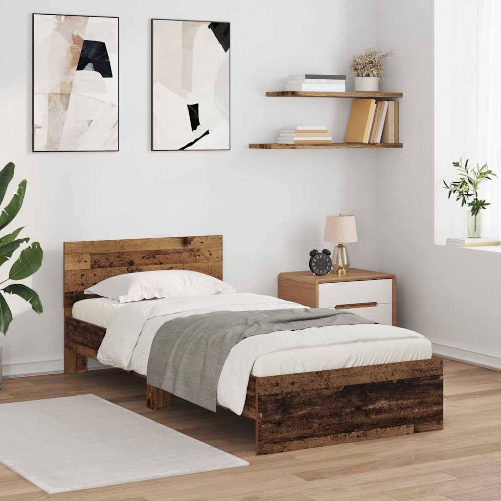 vidaXL Bettrahmen mit Kopfteil Altholz 90 x 190 cm Holzwerkstoff