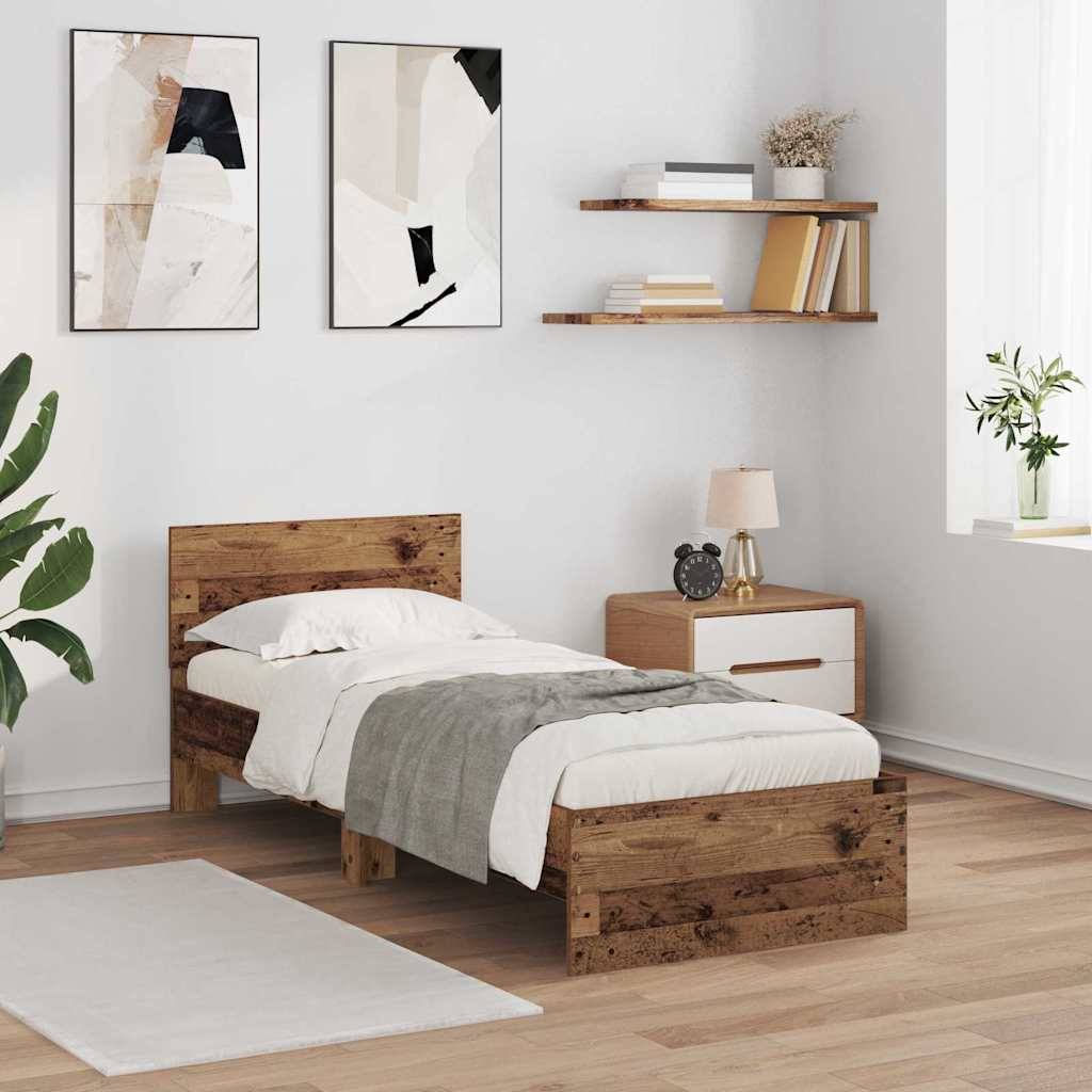 vidaXL Bettrahmen mit Kopfteil Altholz 75 x 190 cm Holzwerkstoff