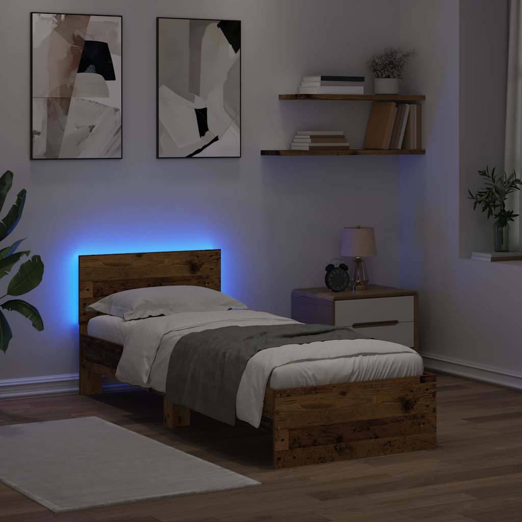 vidaXL Bettrahmen mit Kopfteil Altholz 75 x 190 cm Holzwerkstoff