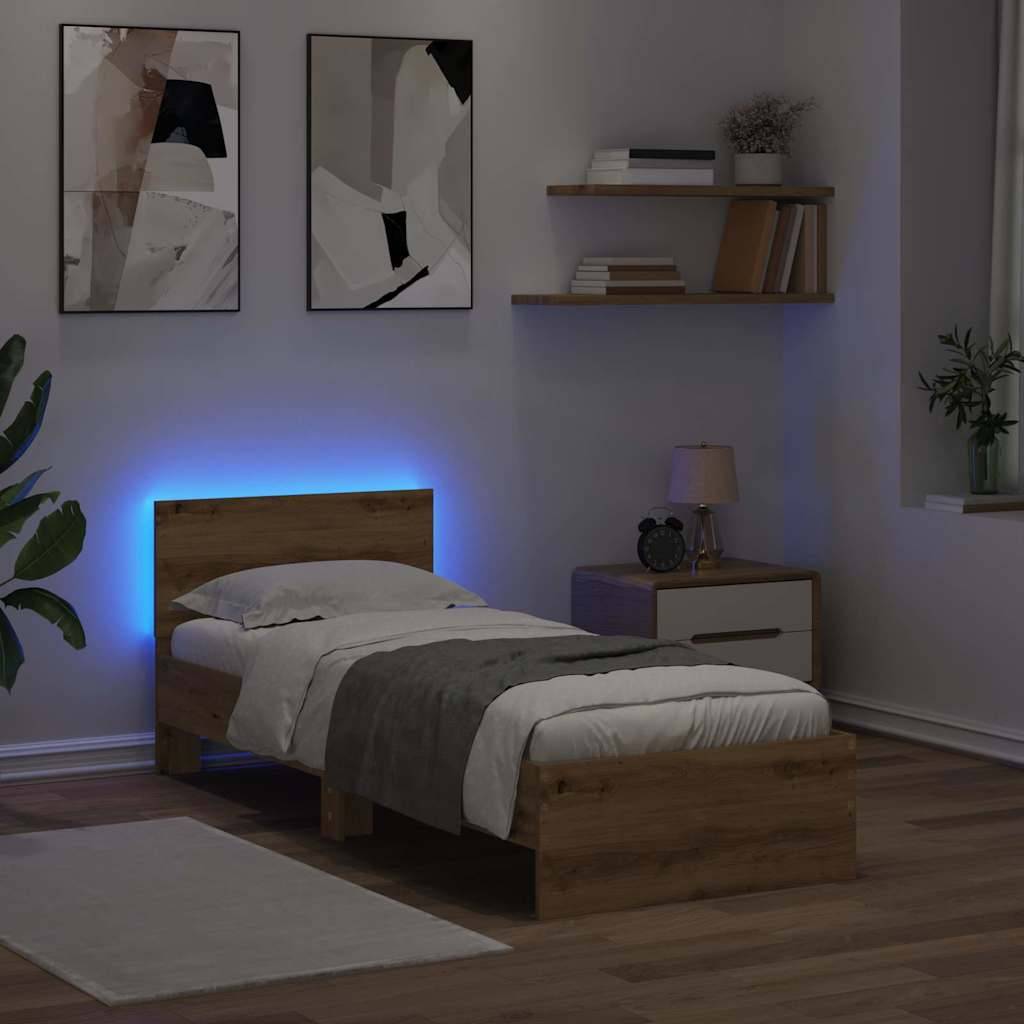 vidaXL Bettrahmen mit Kopfteil Artisan-Eiche 75 x 190 cm Holzwerkstoff