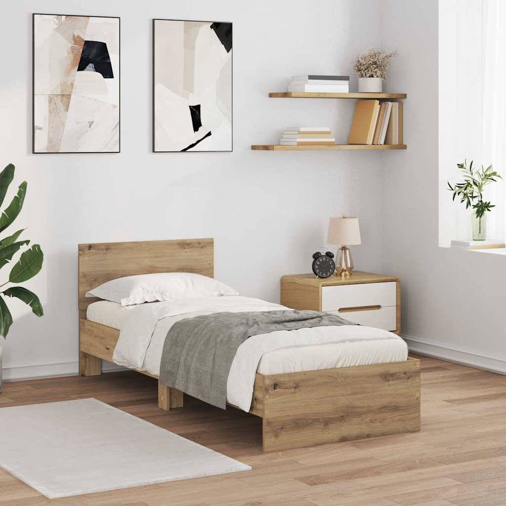 vidaXL Bettrahmen mit Kopfteil Artisan-Eiche 75 x 190 cm Holzwerkstoff