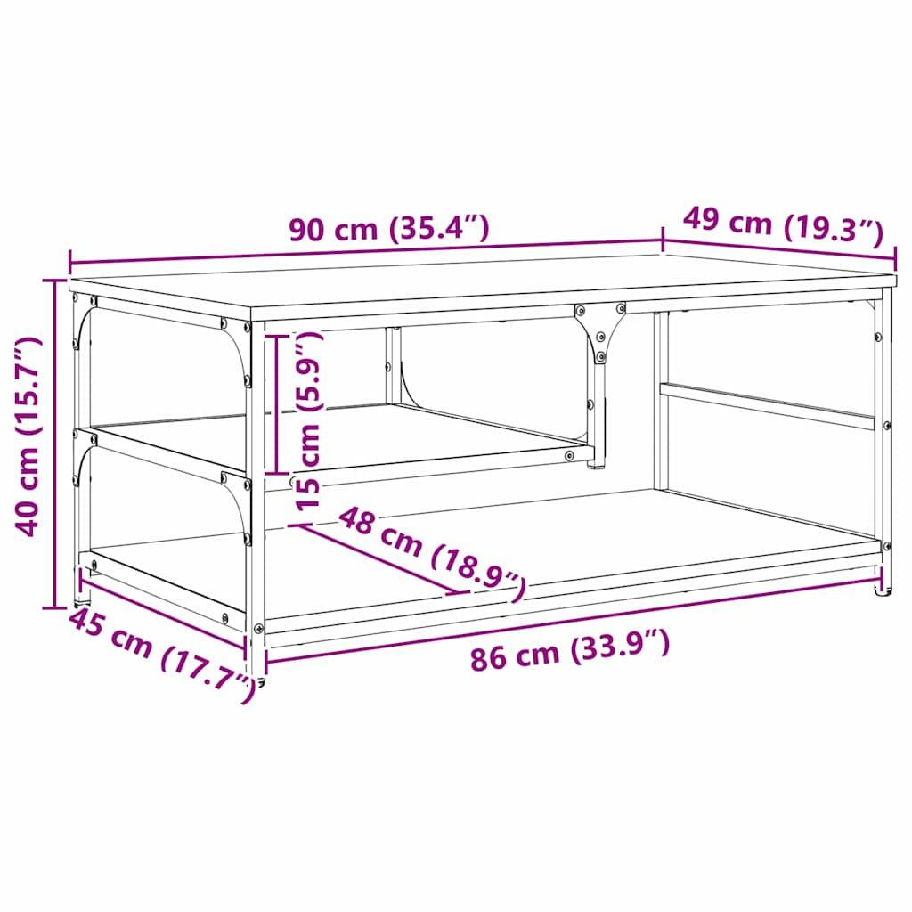Technische Zeichnung eines rechteckigen Tisches mit Maßen: Höhe 40 cm, Breite 45 cm, Länge 90 cm, Regalhöhe 15 cm.