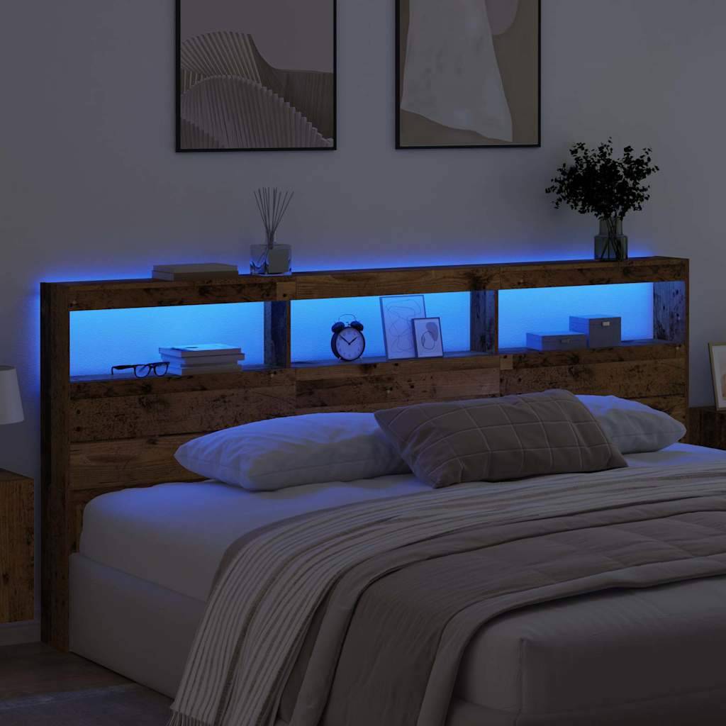 vidaXL Kopfteil mit Regal Altholz 220 x 17 x 102 cm Holzwerkstoff