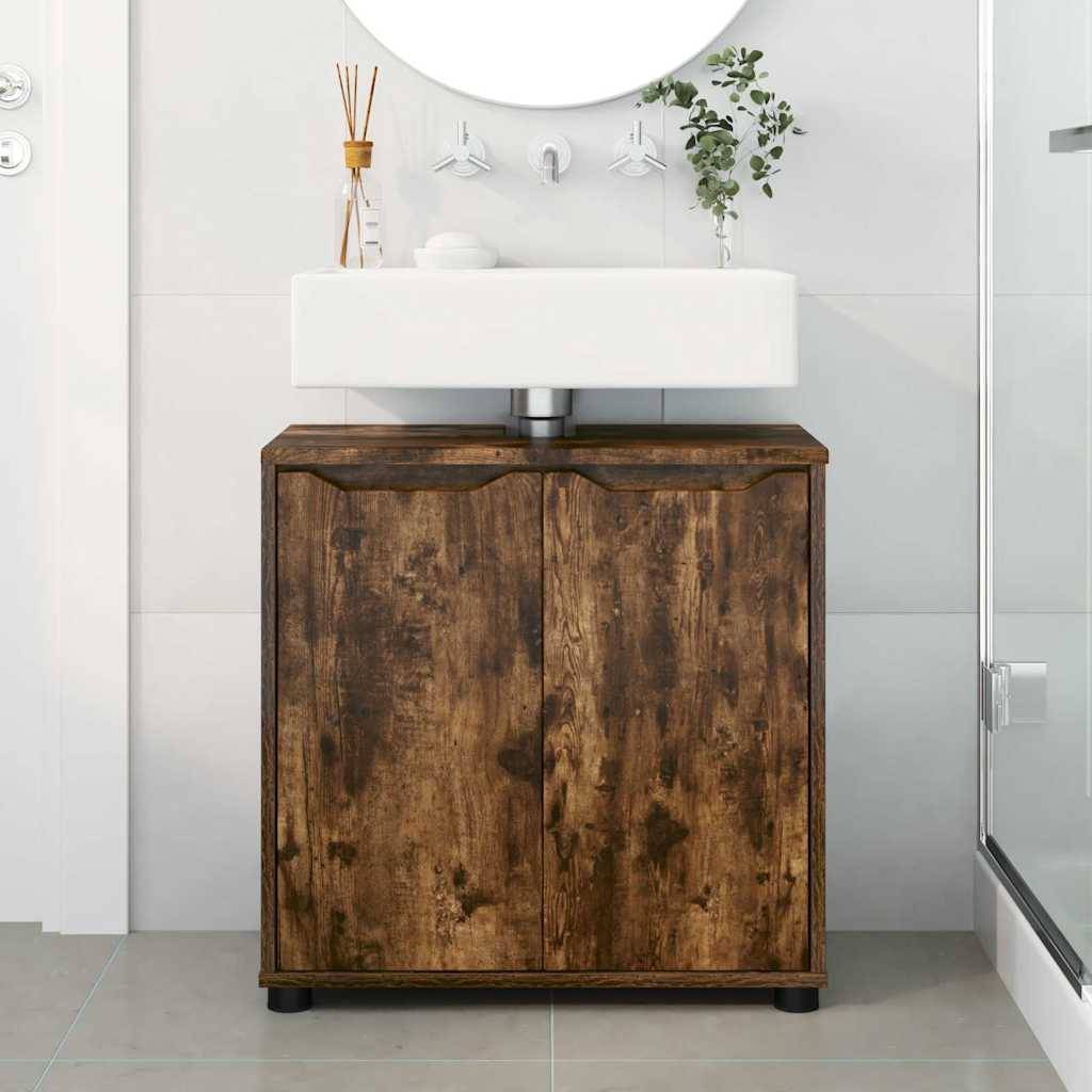 vidaXL Badezimmerwaschbecken-Schrank Geräucherte Eiche 60 x 30 x 60 cm