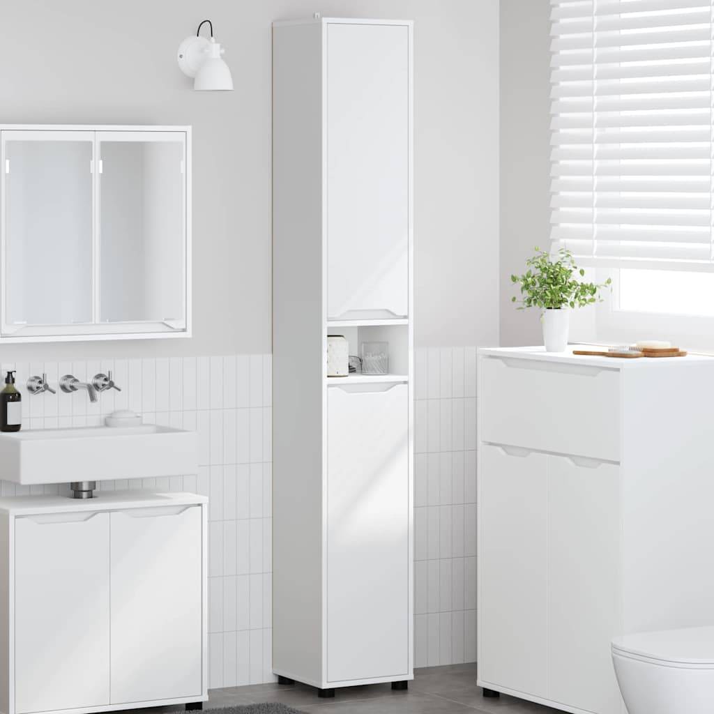 vidaXL Badezimmerschrank mit Tür Weiß 30,5 x 30 x 195 cm Holzwerkstoff