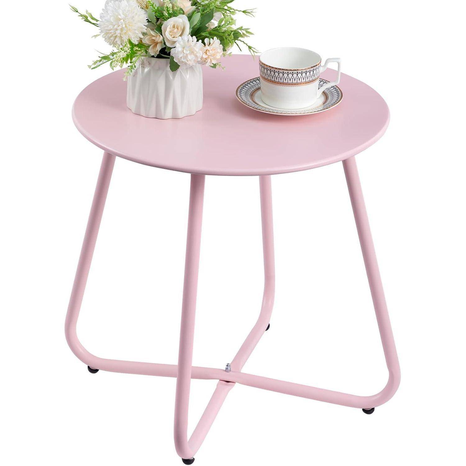 Beistelltisch Outdoor Balkontisch Rund Gartentisch Metalltisch Pink
