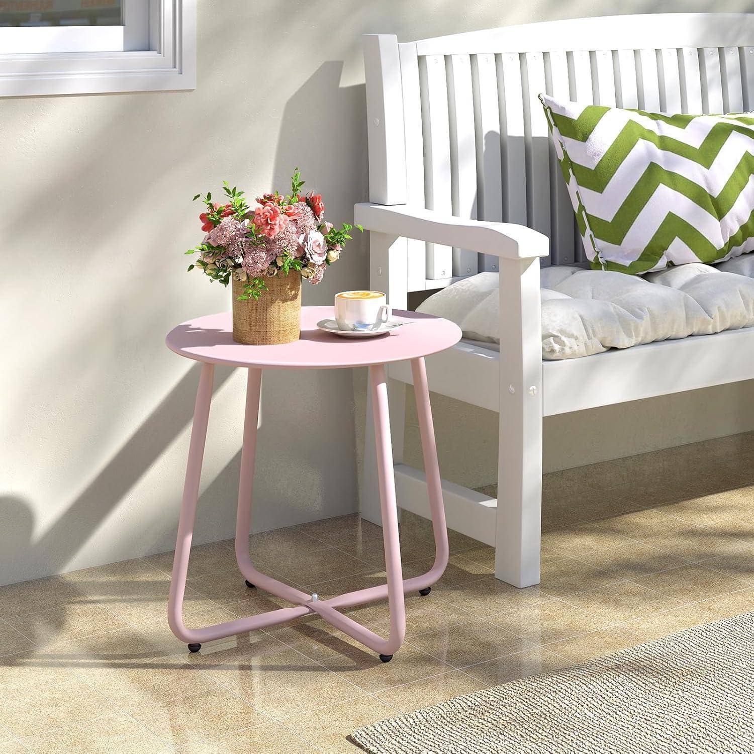 Beistelltisch Outdoor Balkontisch Rund Gartentisch Metalltisch Pink