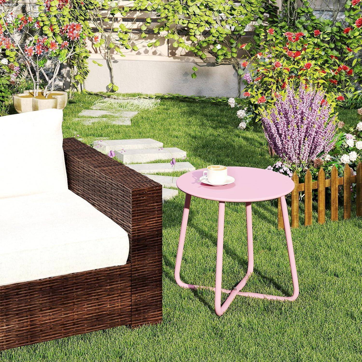 Beistelltisch Outdoor Balkontisch Rund Gartentisch Metalltisch Pink