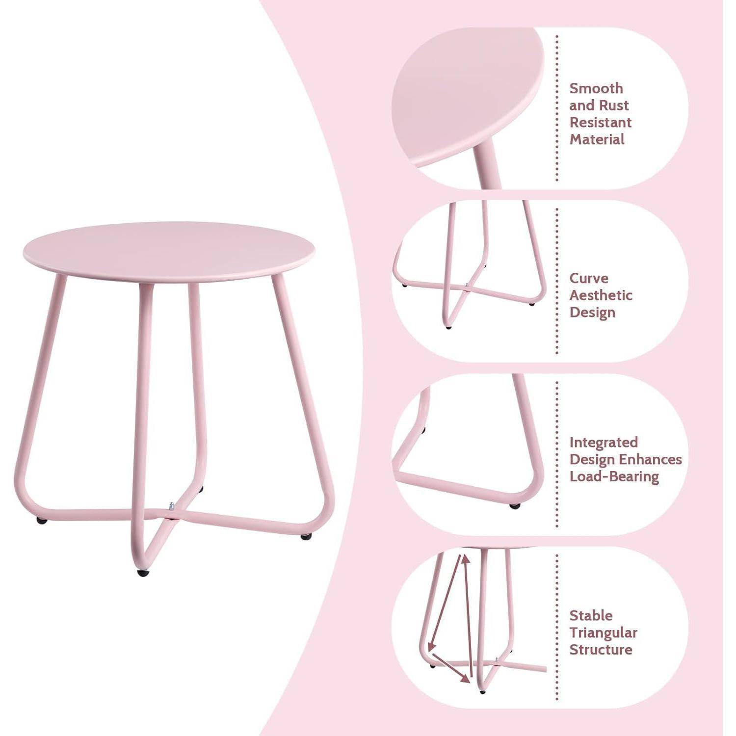 Beistelltisch Outdoor Balkontisch Rund Gartentisch Metalltisch Pink