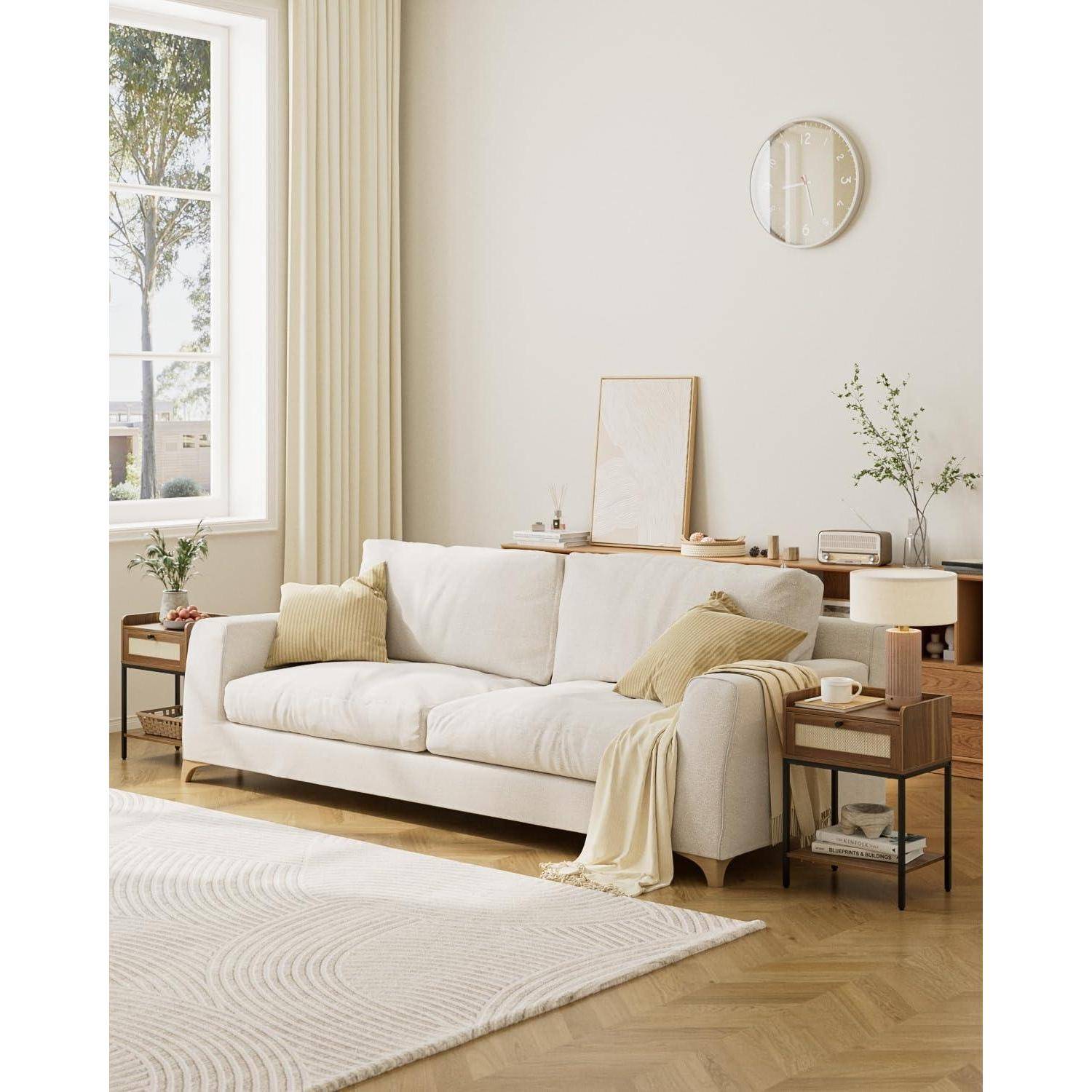 Nachttisch Rattan 3-Tier mit Aufbewahrung & Regal, Braun