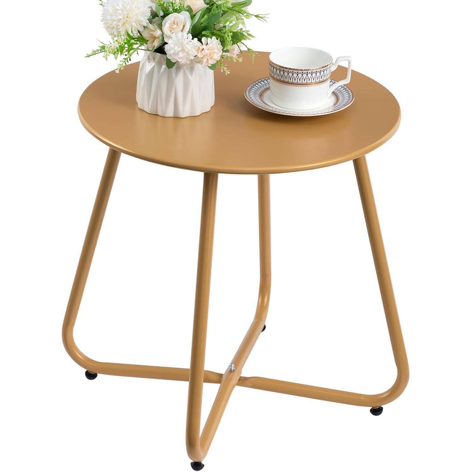 Beistelltisch Outdoor Balkontisch Gold Rund Metalltisch
