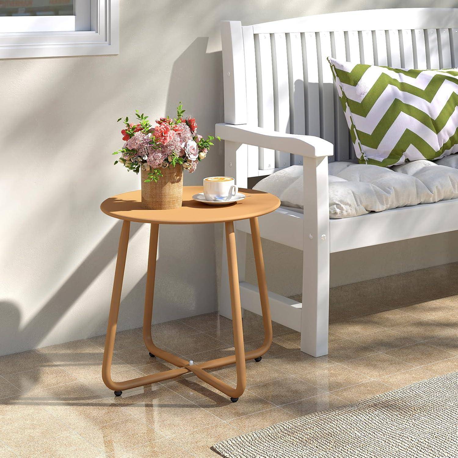 Beistelltisch Outdoor Balkontisch Gold Rund Metalltisch