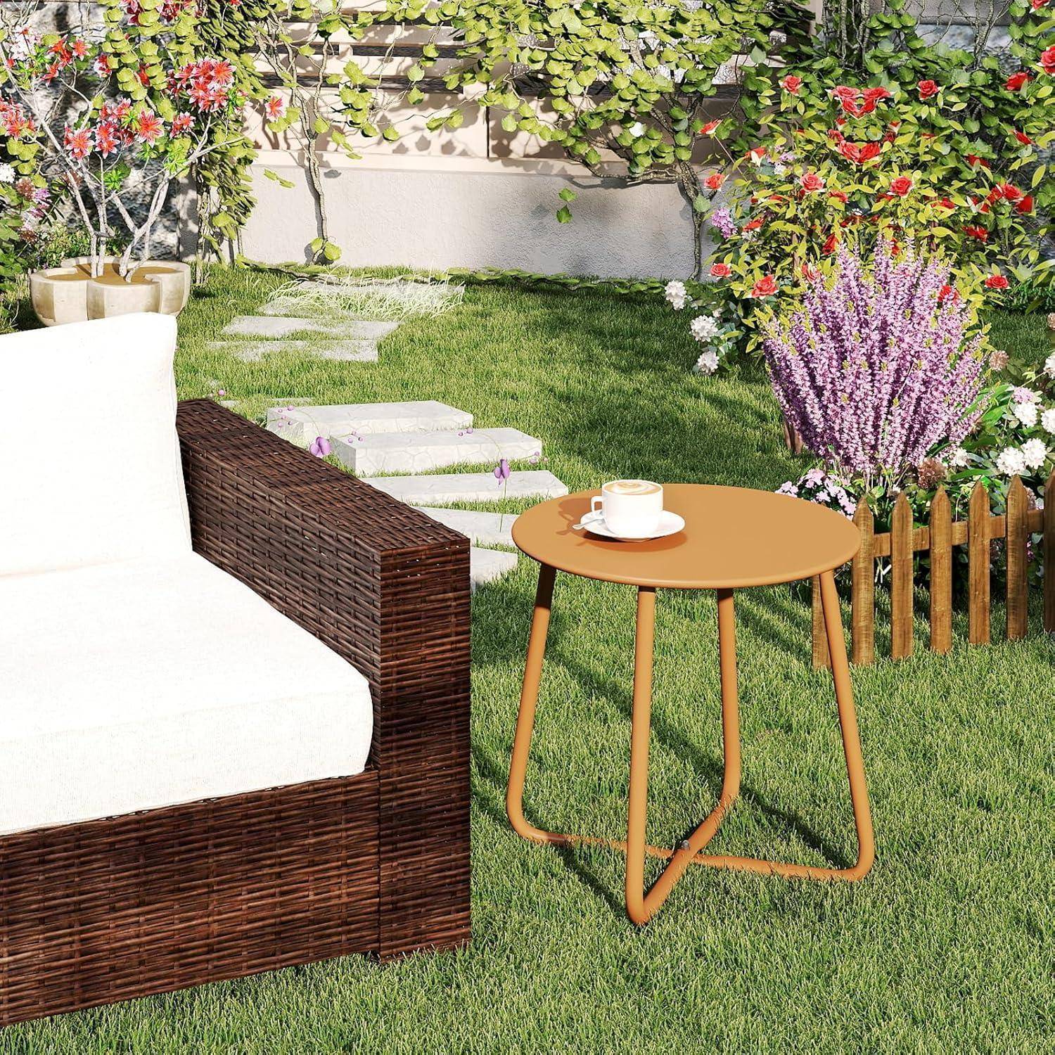 Beistelltisch Outdoor Balkontisch Gold Rund Metalltisch