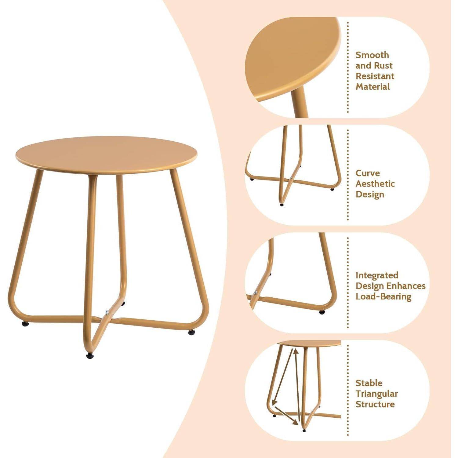 Beistelltisch Outdoor Balkontisch Gold Rund Metalltisch